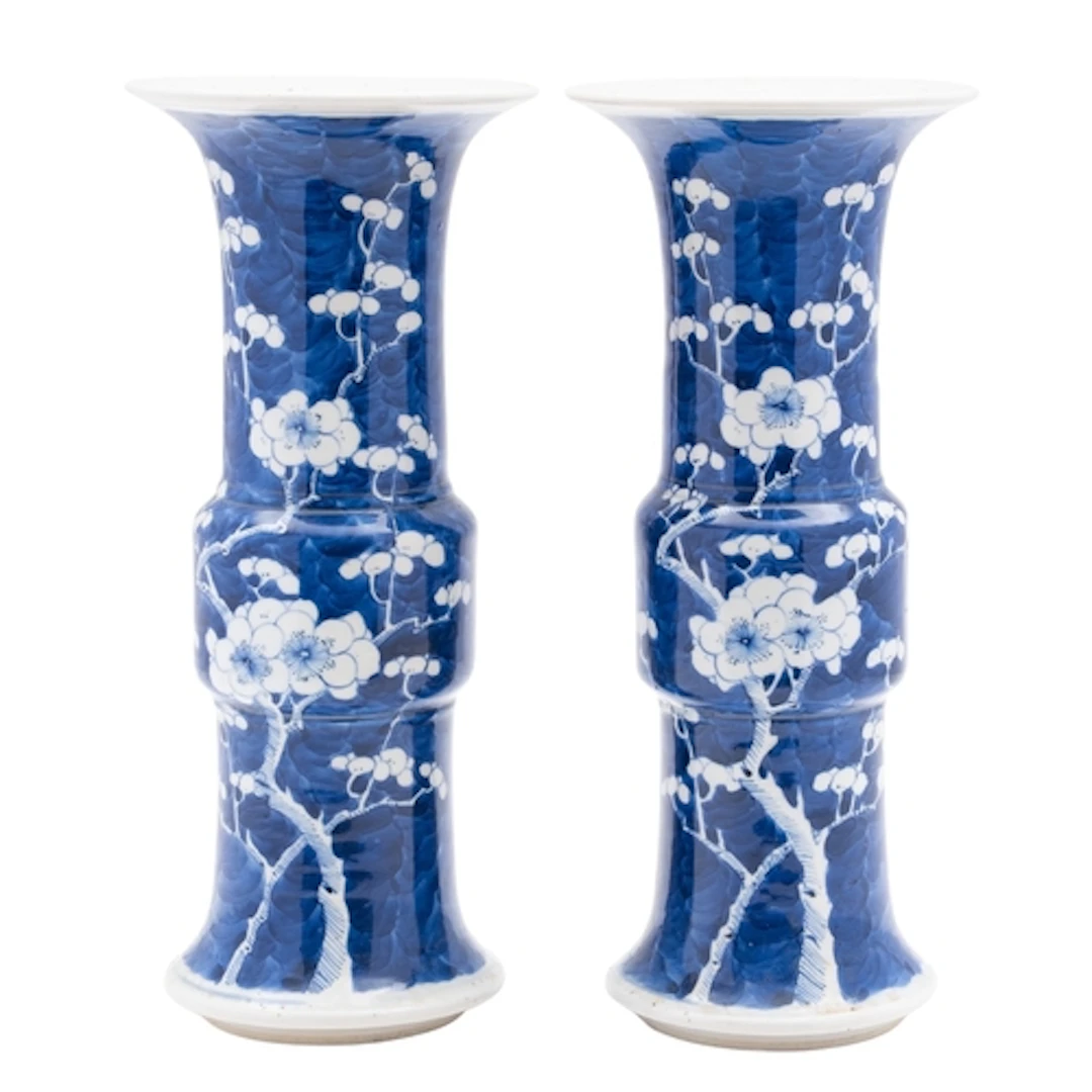 A pair of Chinese blue and white beaker vases [Gu] late 19th...
