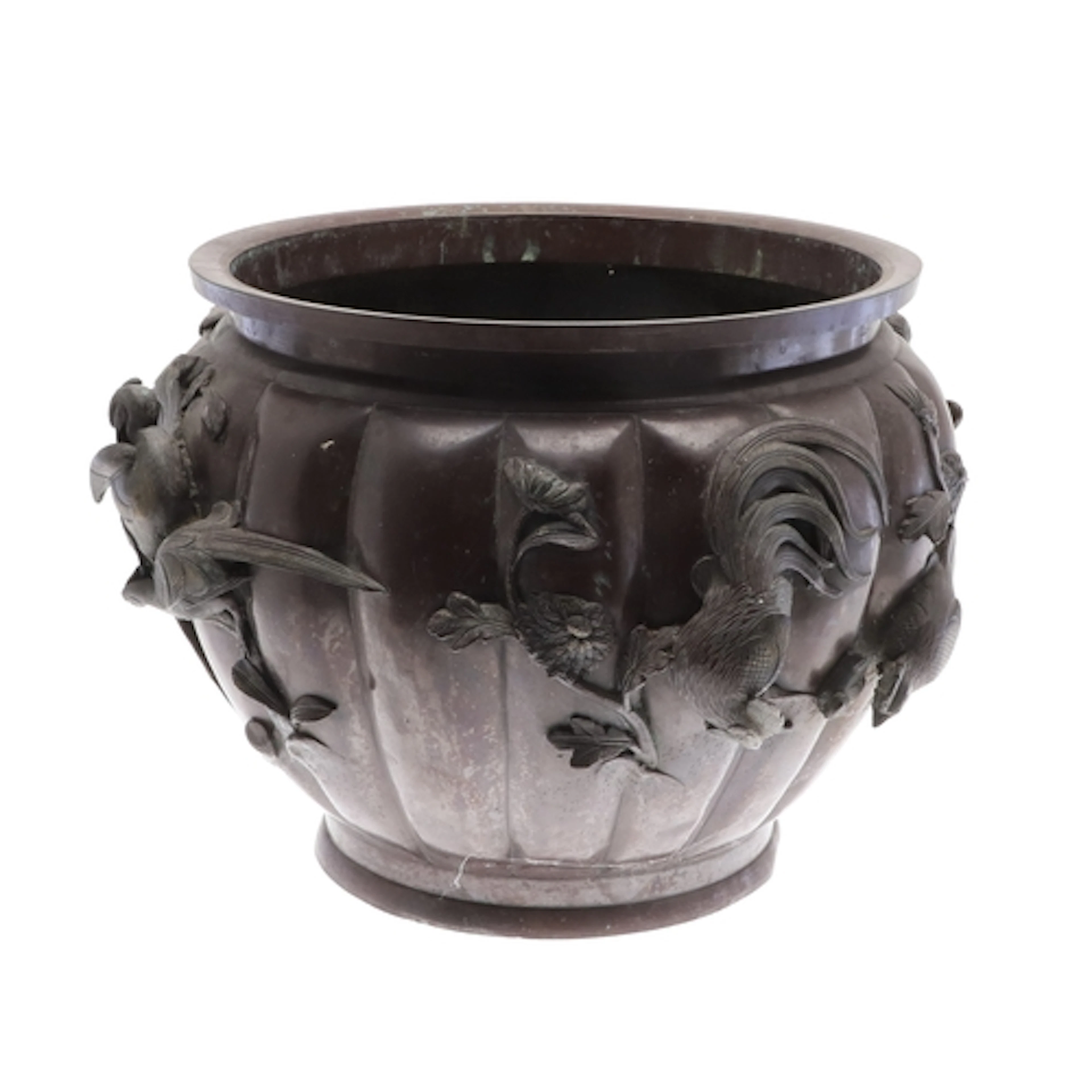 JAPANESE BRONZE JARDINIERE - SIGNED. Meiji period, the large...