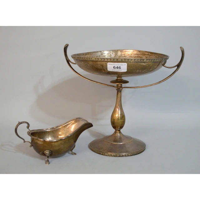 London silver two handled pedestal trophy cup, and a Sheffie...
