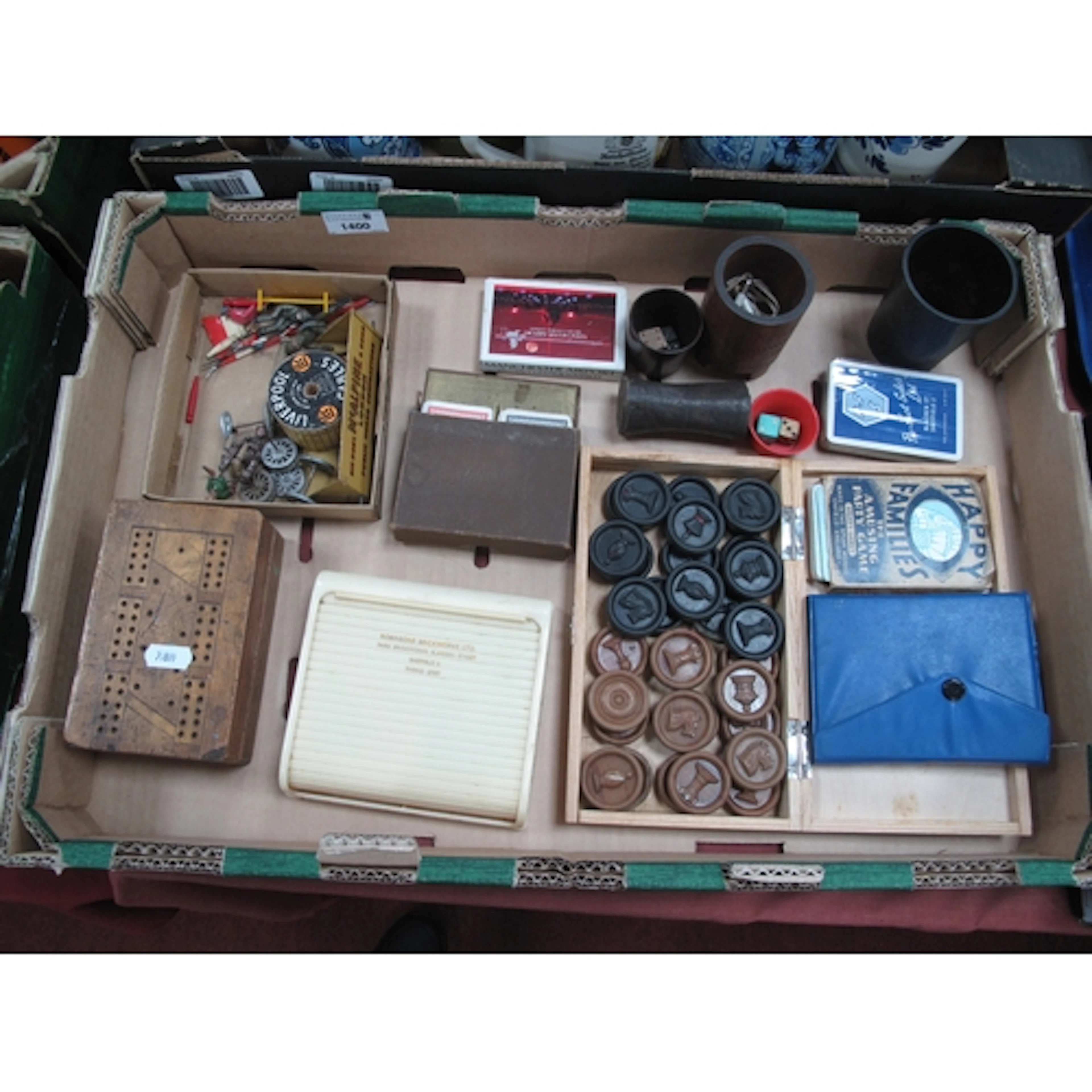 Playing Cards, unusual draughts/chess set, shakers and dice,...