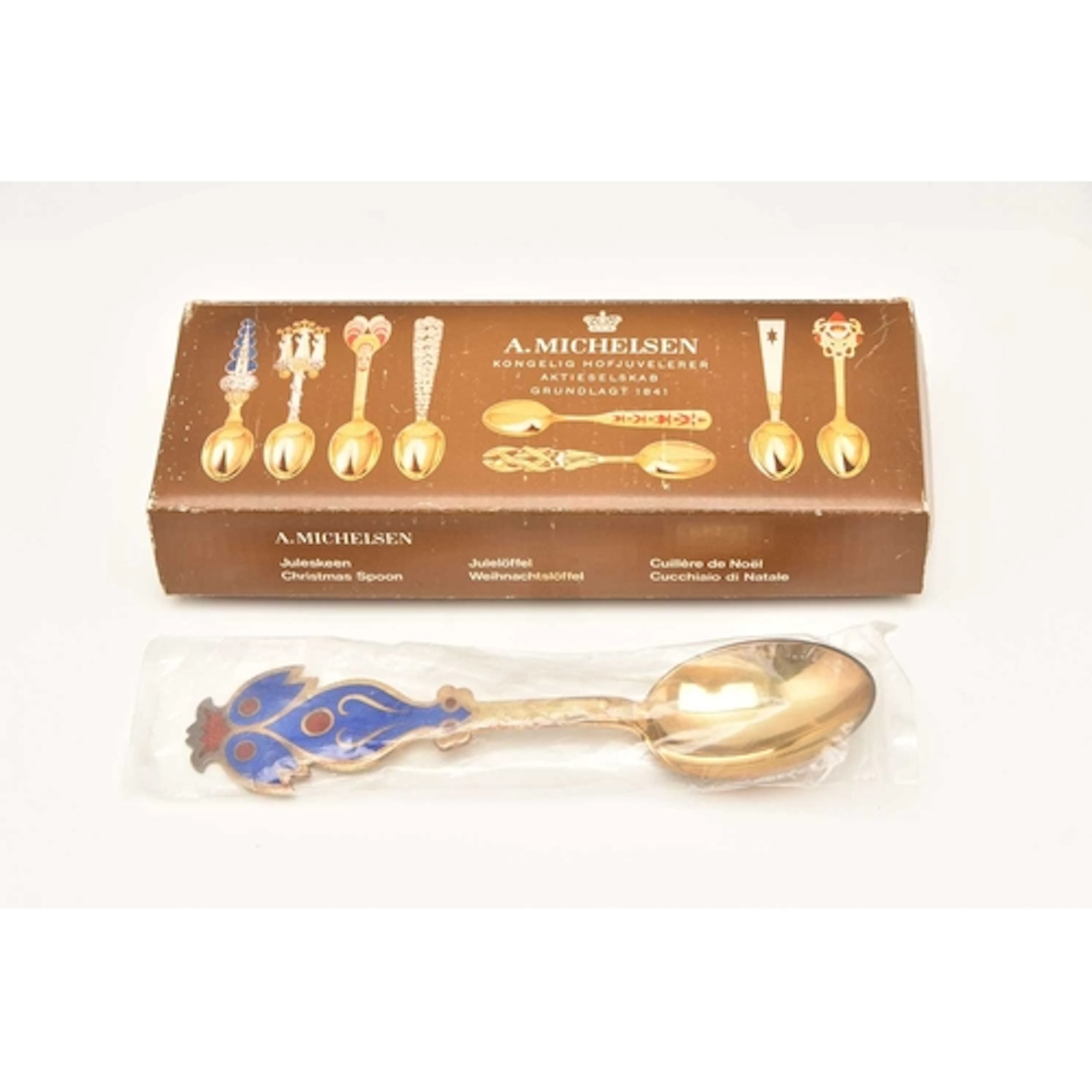 AN 'ANTON MICHELSEN' ENAMEL 1974 GILT CHRISTMAS SPOON, stamp...
