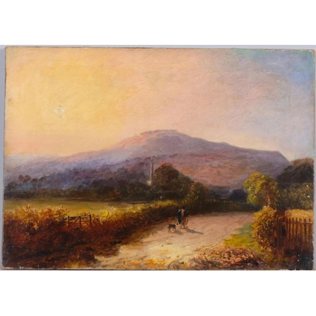 Traveller and his dog on a country road, 19th century oil on...