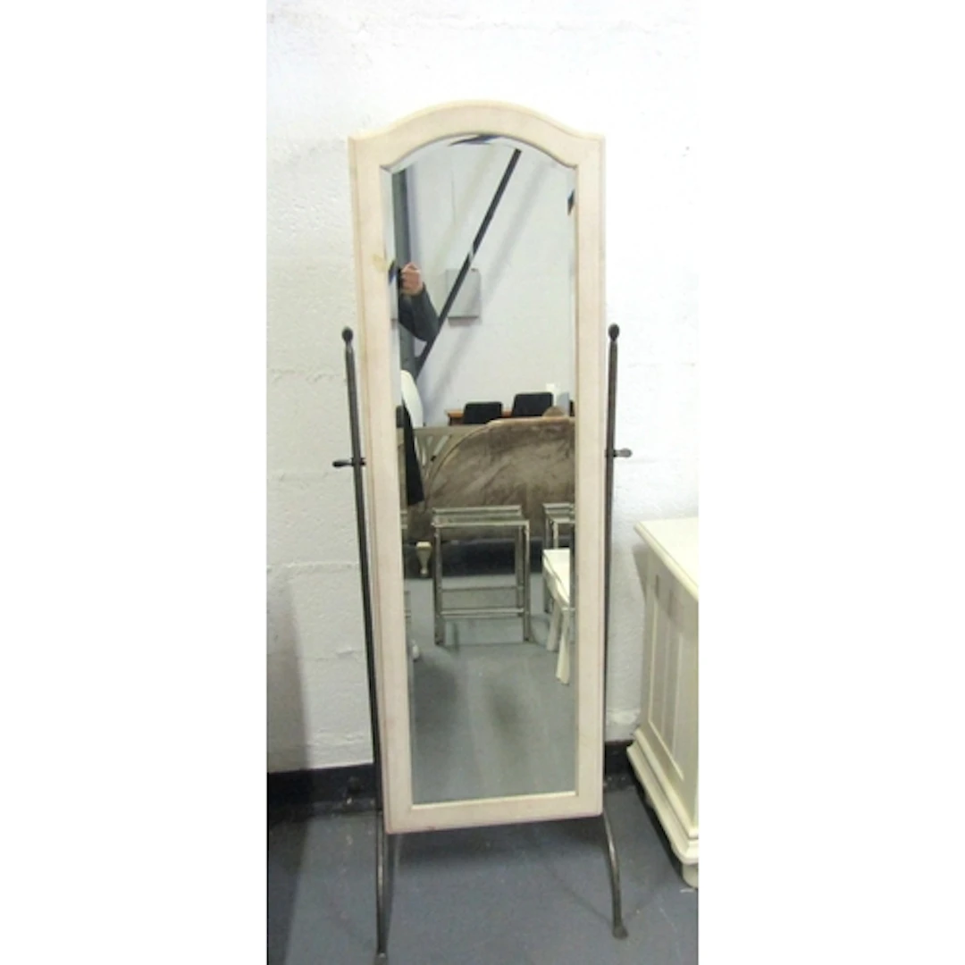 Cream Painted Chevelle Mirror with Metal Supports Entire App...