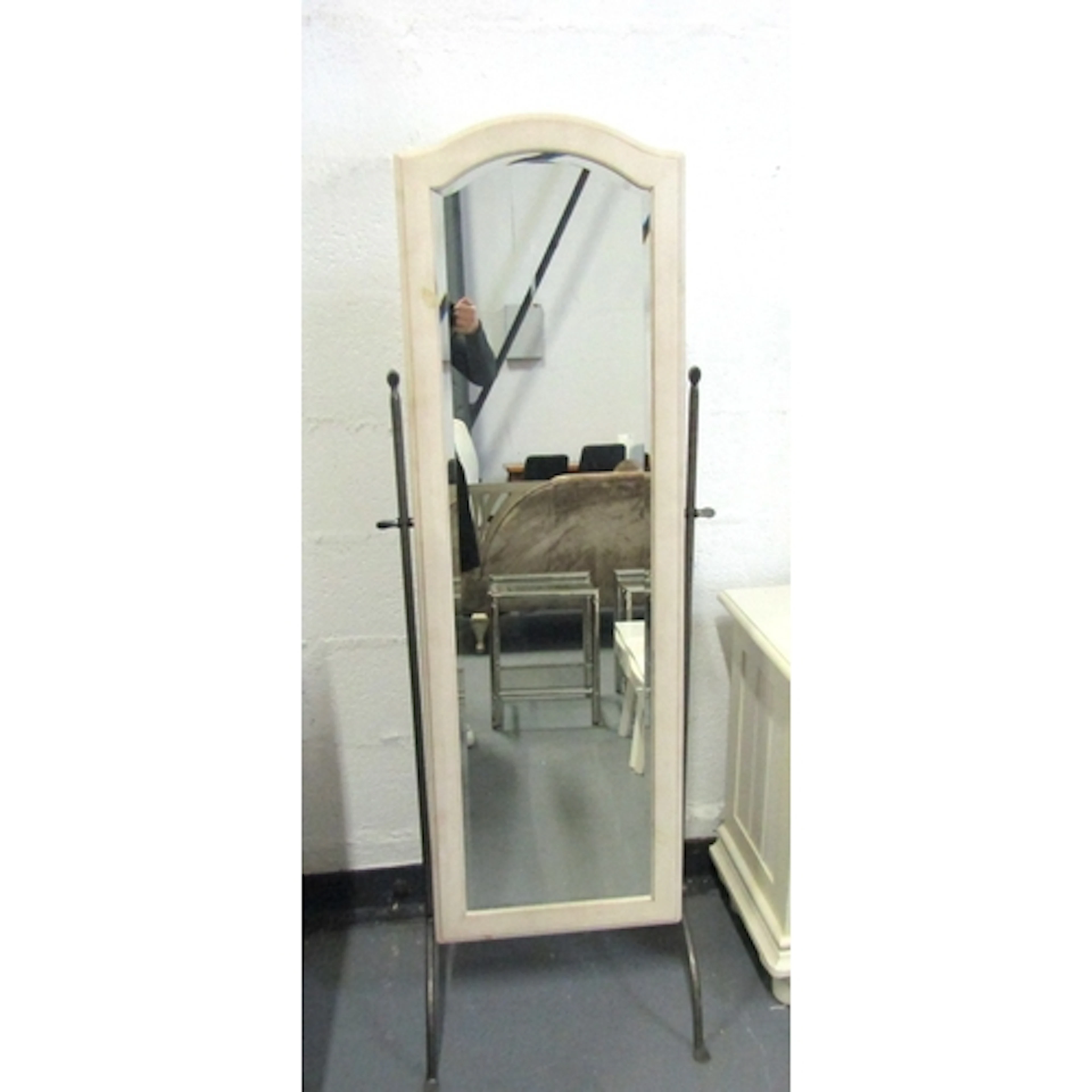 Cream Painted Chevelle Mirror with Metal Supports Entire App...