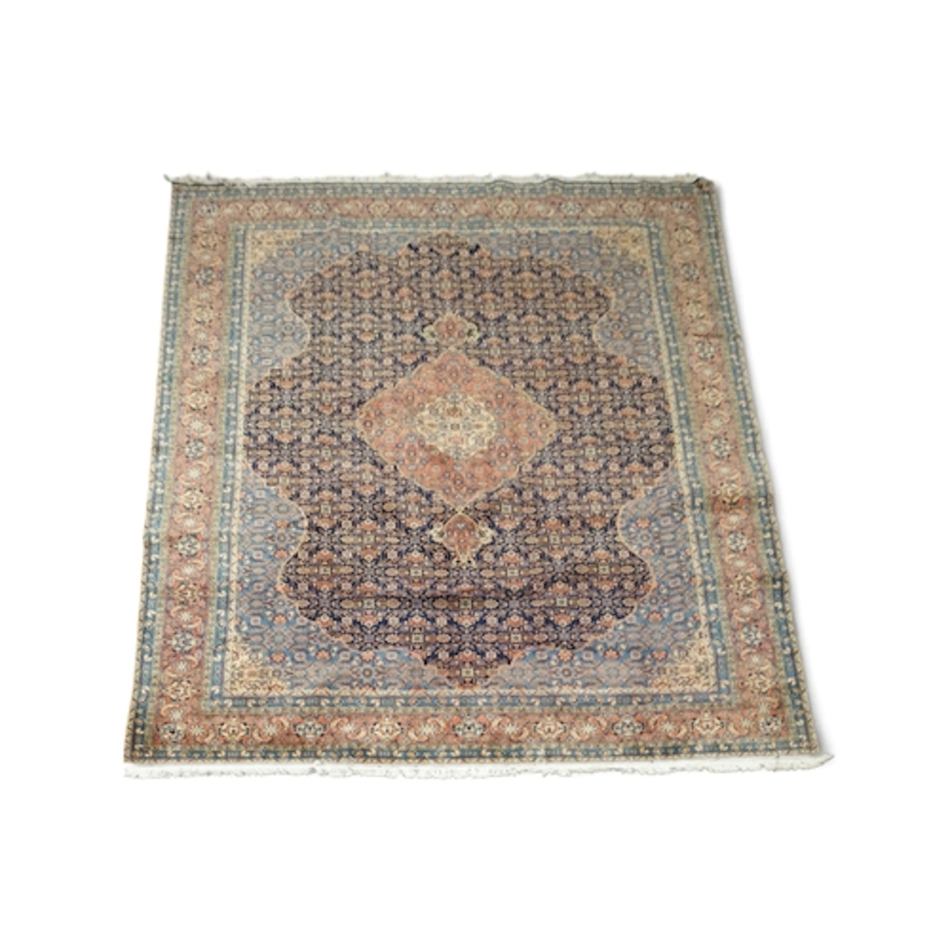 A DARK BLUE GROUND FINE PILE MAHAL RUG with pink and cream d...