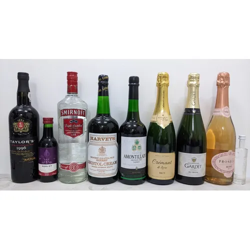 Nine bottles of assorted wine and spirits, comprising:- - On...