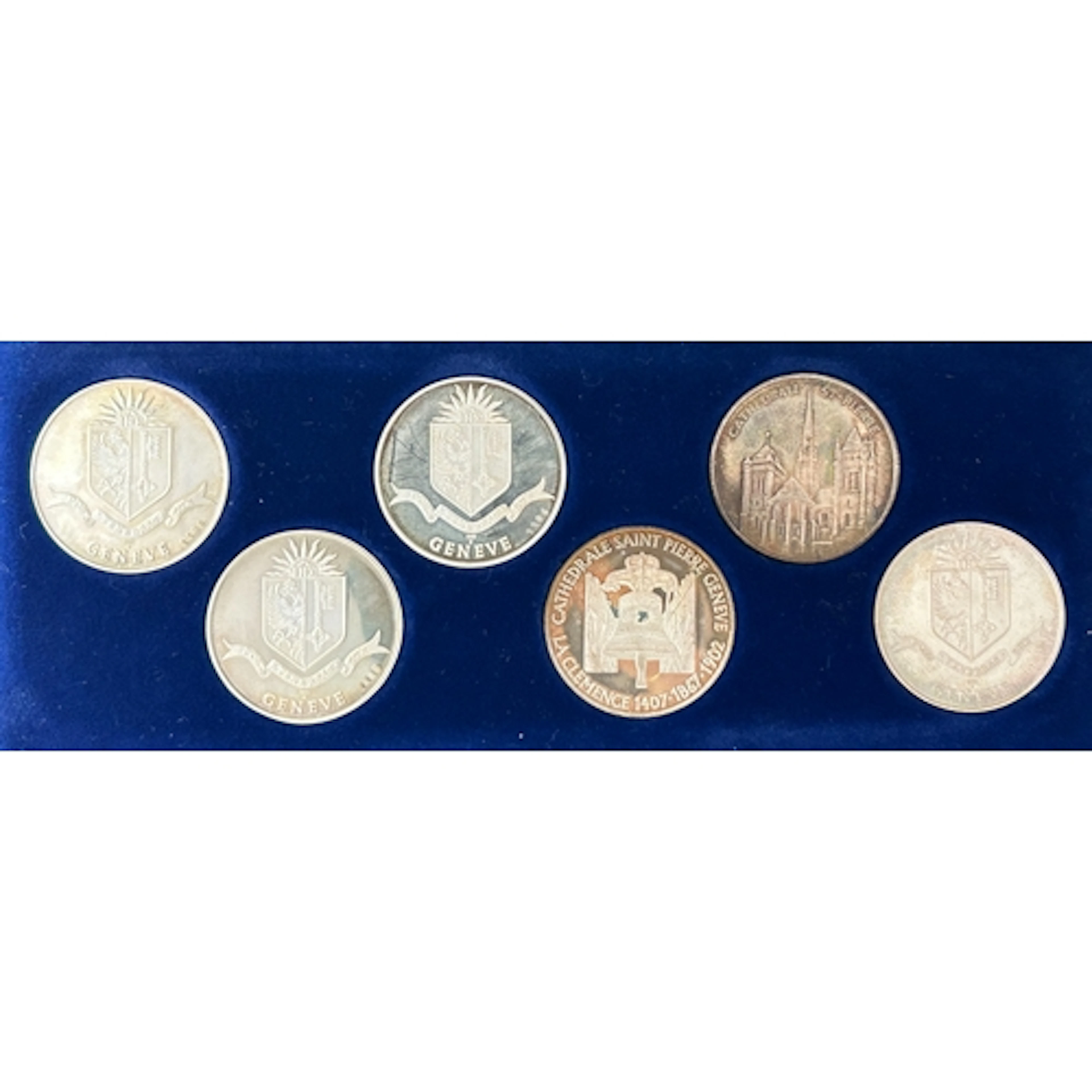 Les Clés de St-Pierre silver six-medal set, each medal depic...