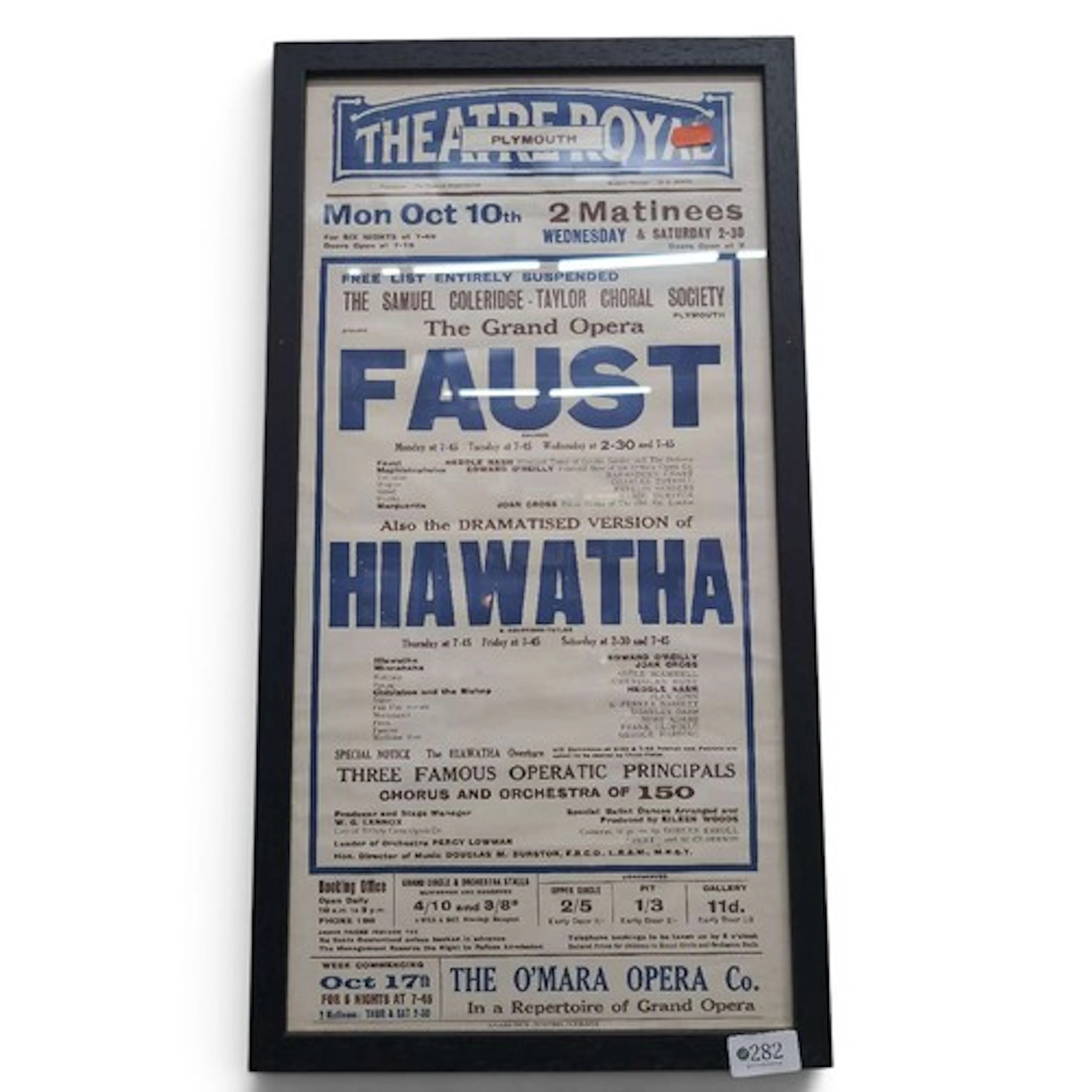 Framed vintage poster from the Theatre Royal, Plymouth adver...