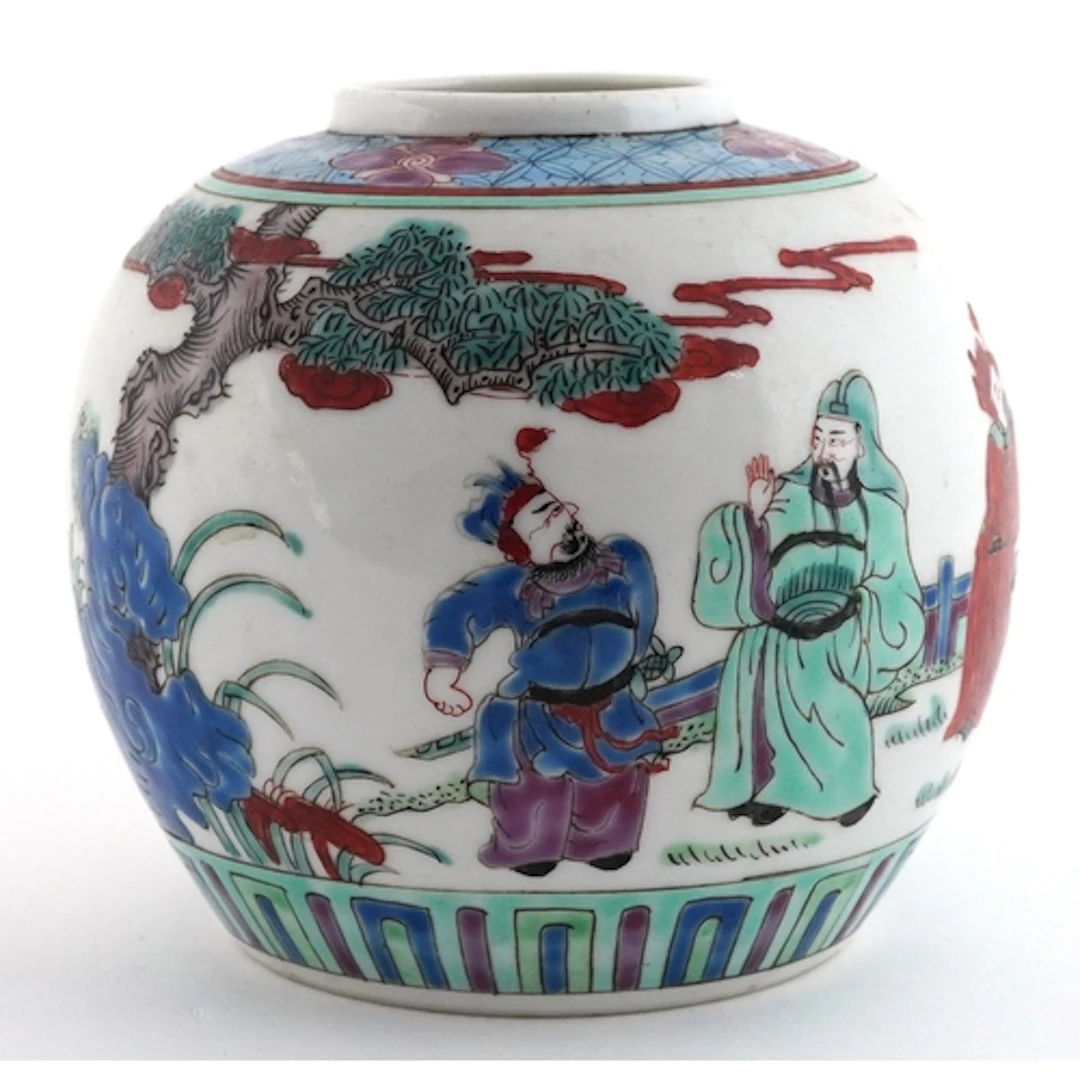 Chinese porcelain ginger jar hand painted in the famille ros...