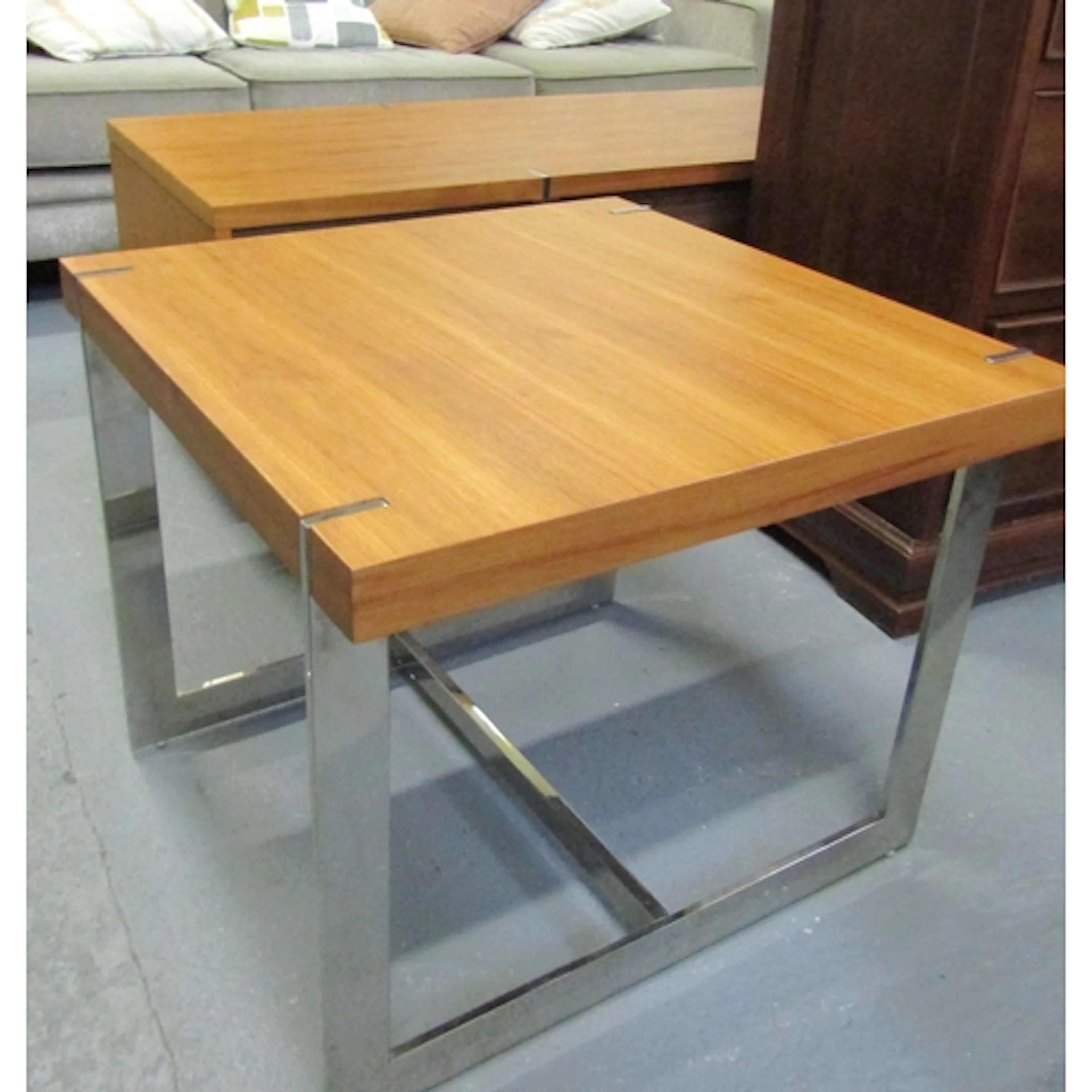Polished Metal Oak Top Occasional Table Square Form Approxim...