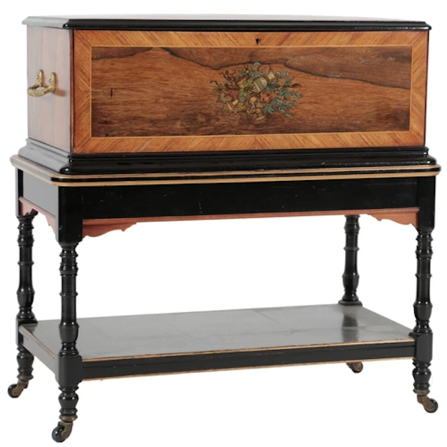 A late 19th century Swiss rosewood and marquetry cylinder or...