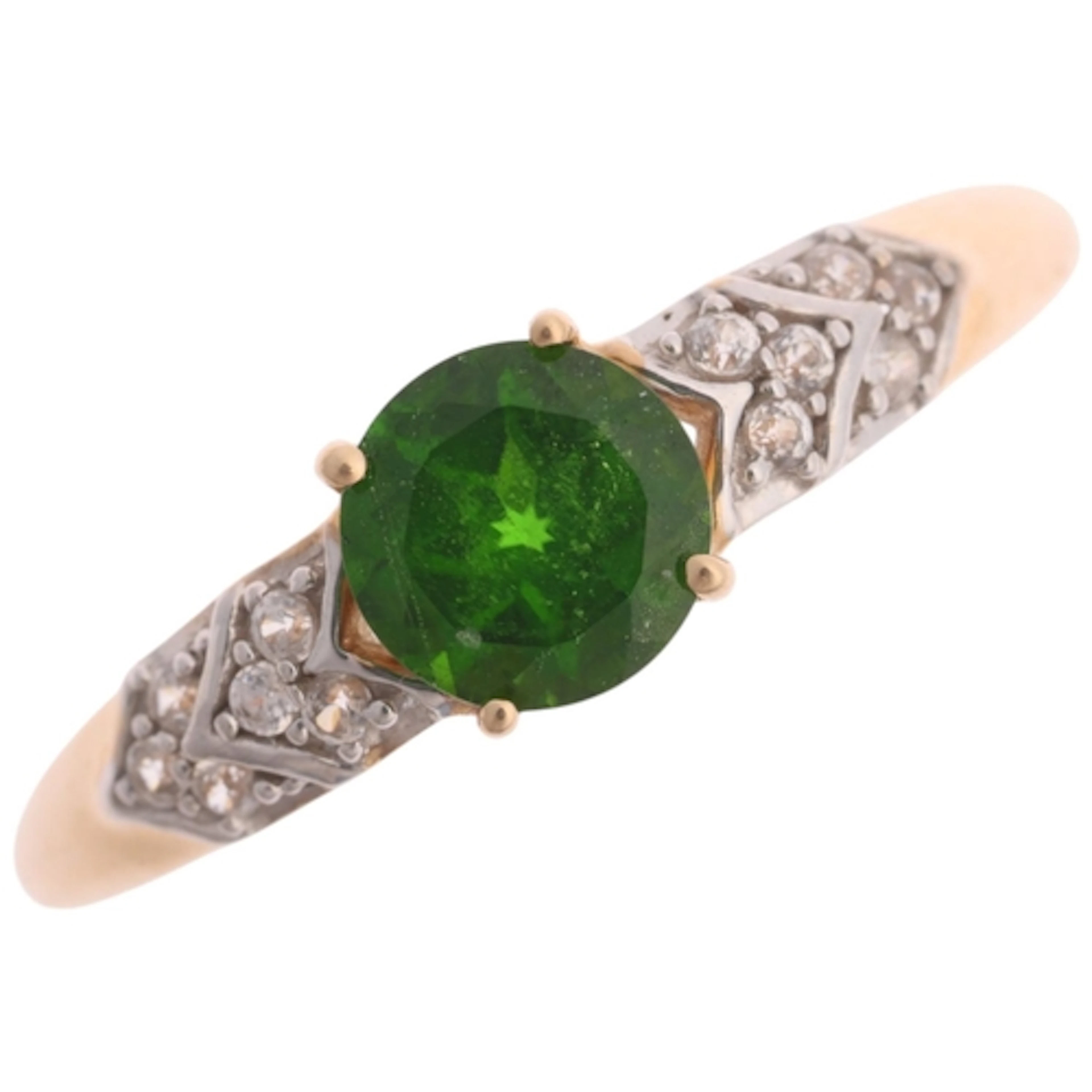 A 9ct gold chrome diopside and white zircon ring, TGGC, Birm...