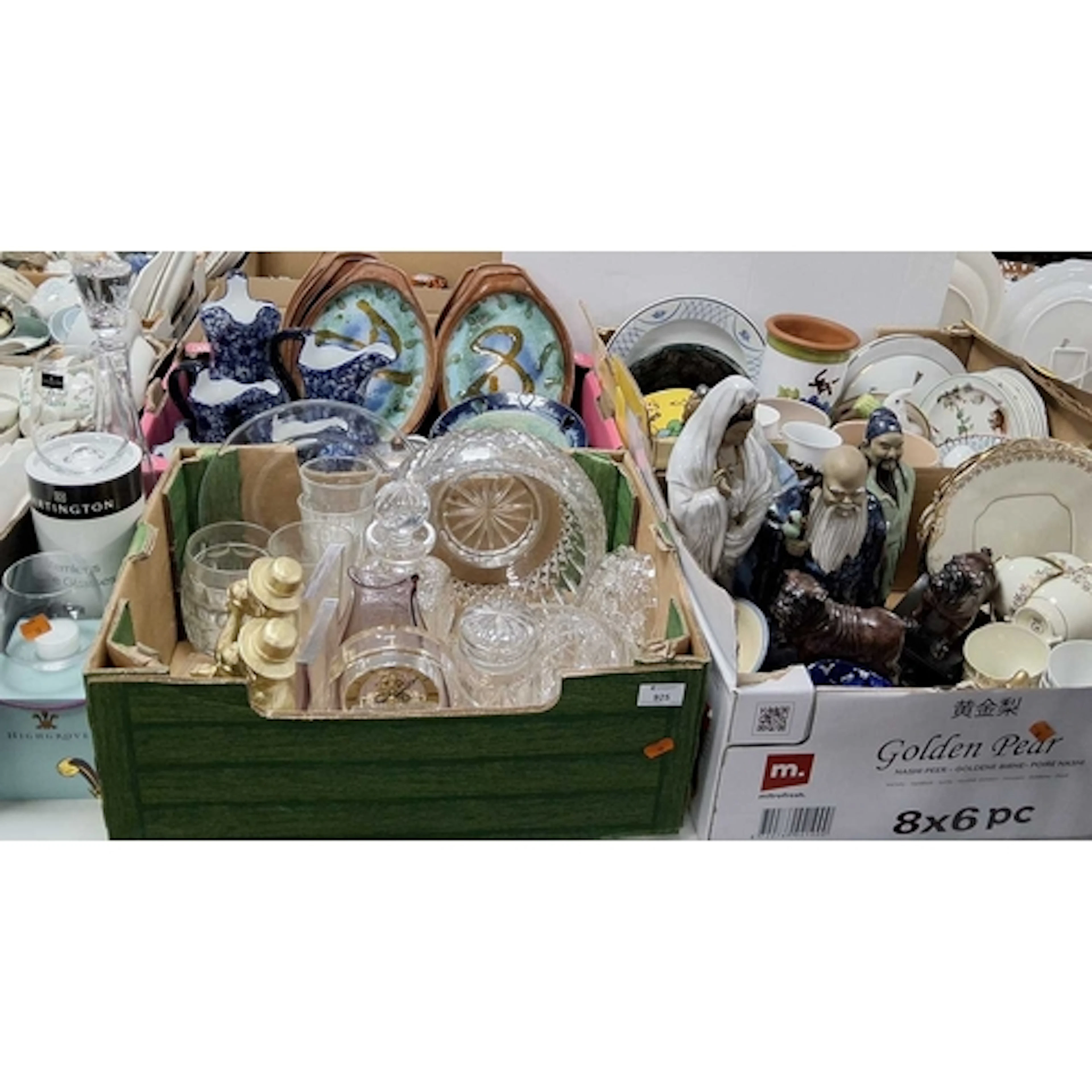 FOUR BOXES AND LOOSE CERAMICS AND GLASS, to include Chinese ...