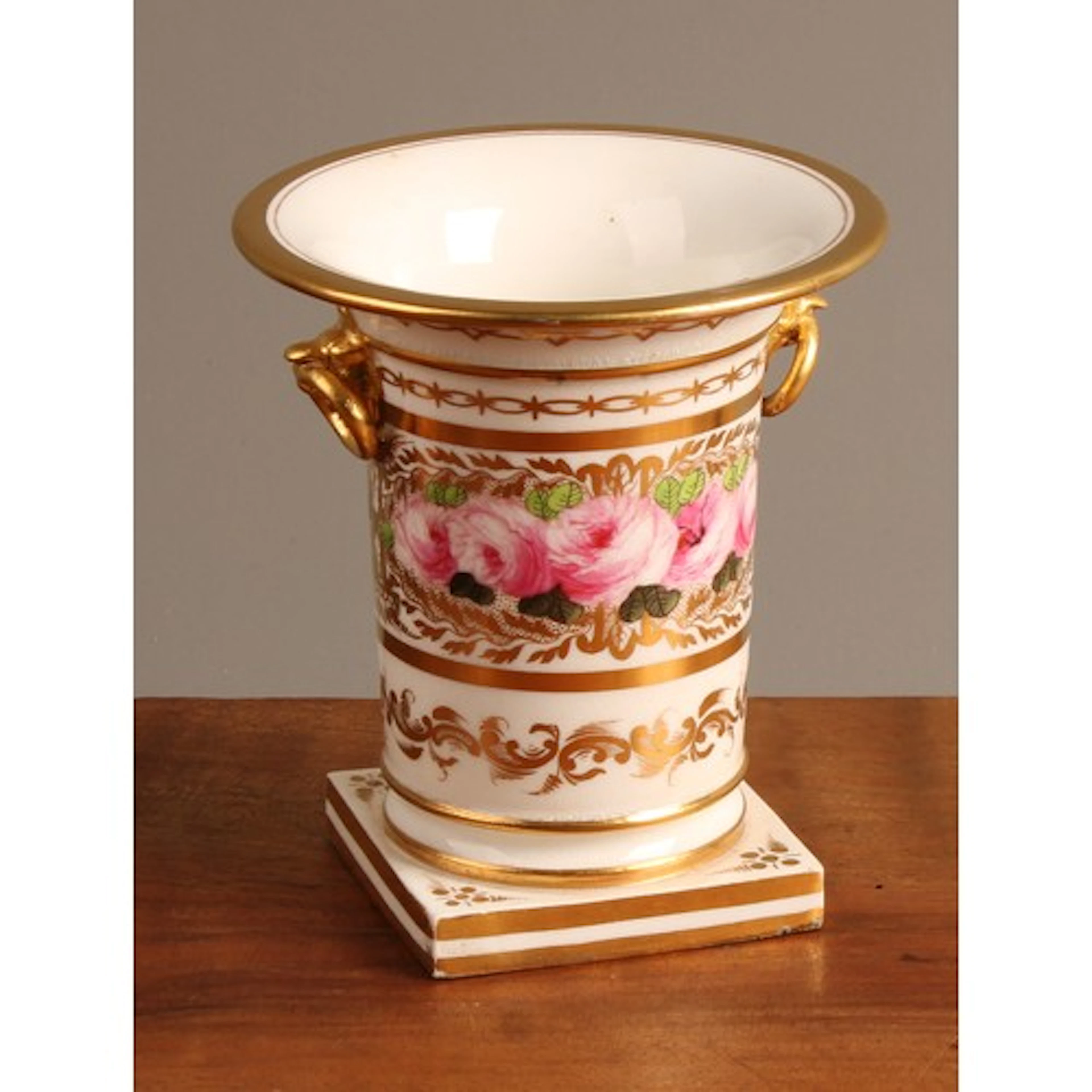An English porcelain flared cylindrical spill vase, painted ...