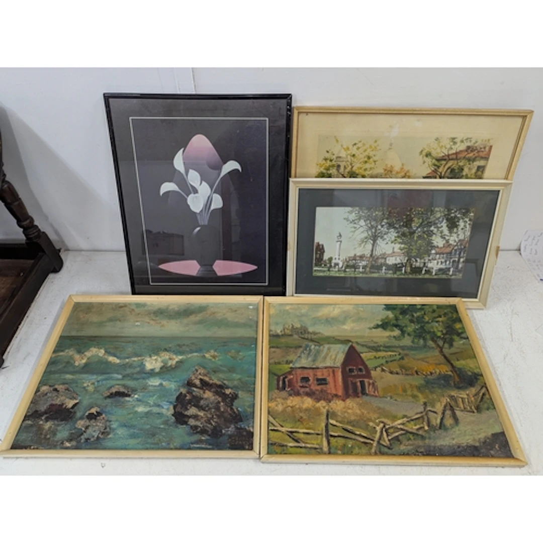 A collection of paintings and prints to include two amateur ...