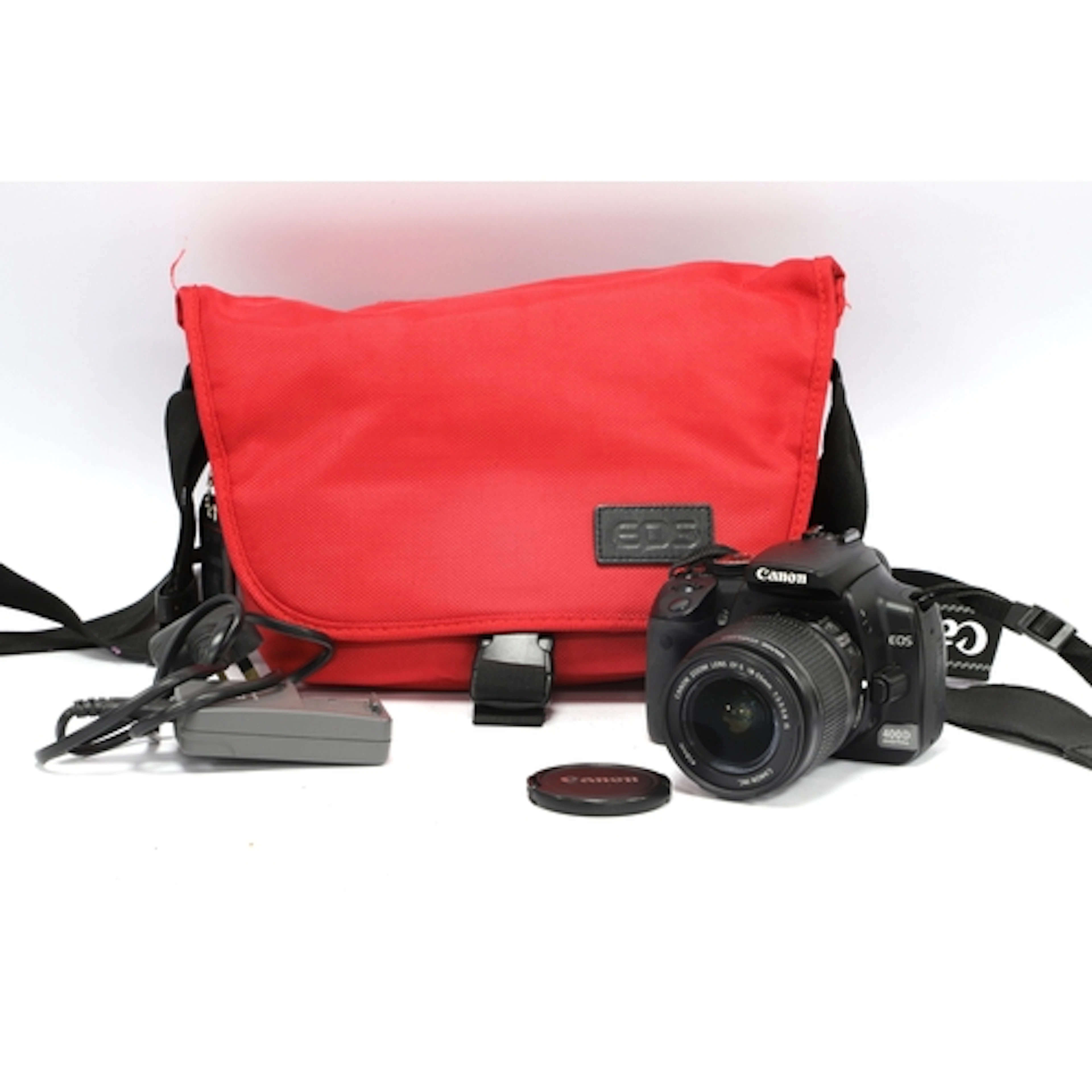 Canon EOS 400D Digital DSLR Camera with attached EF-S 18-55m...