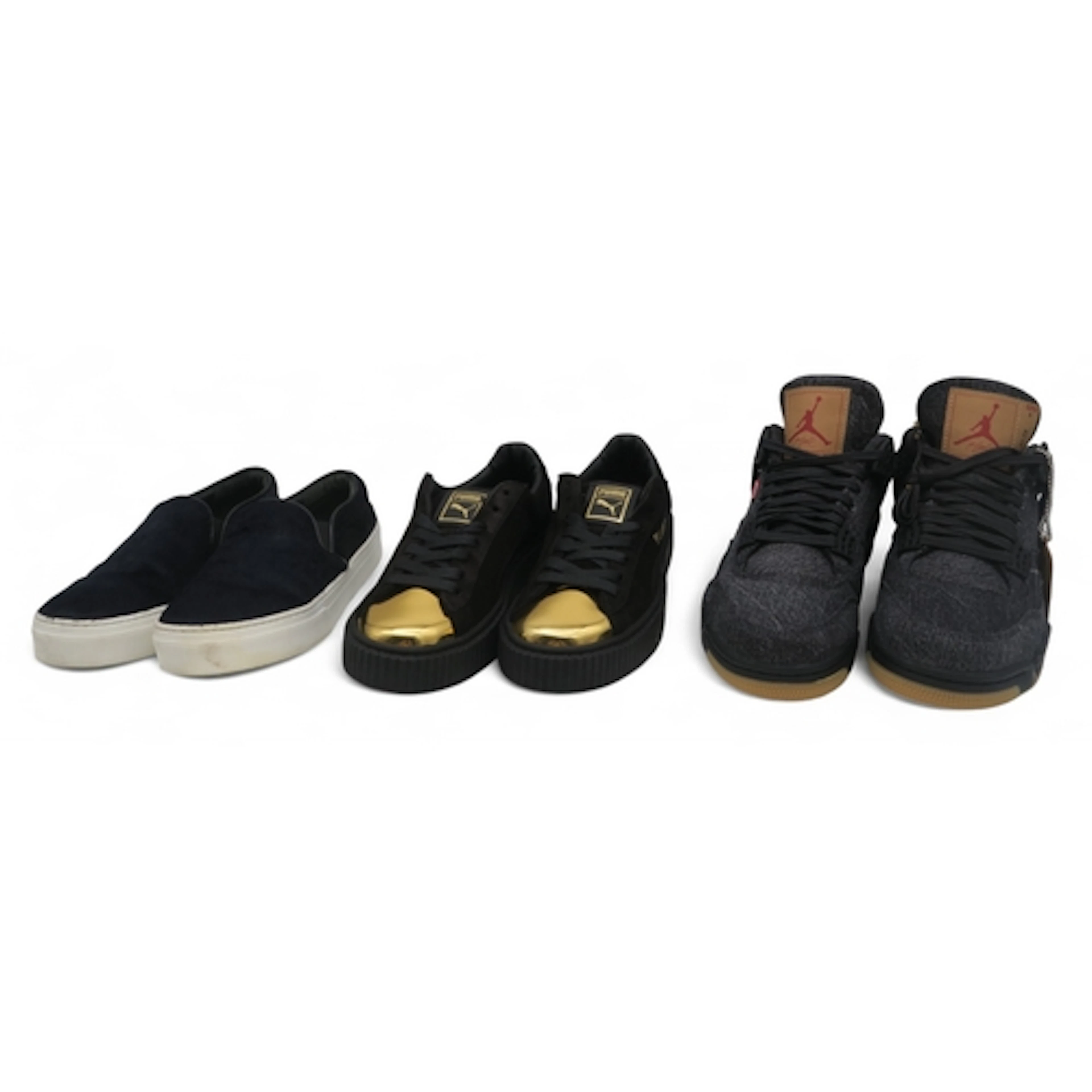 A pair of Nike and Levi's Air Jordan 4's in black denim, UK7...