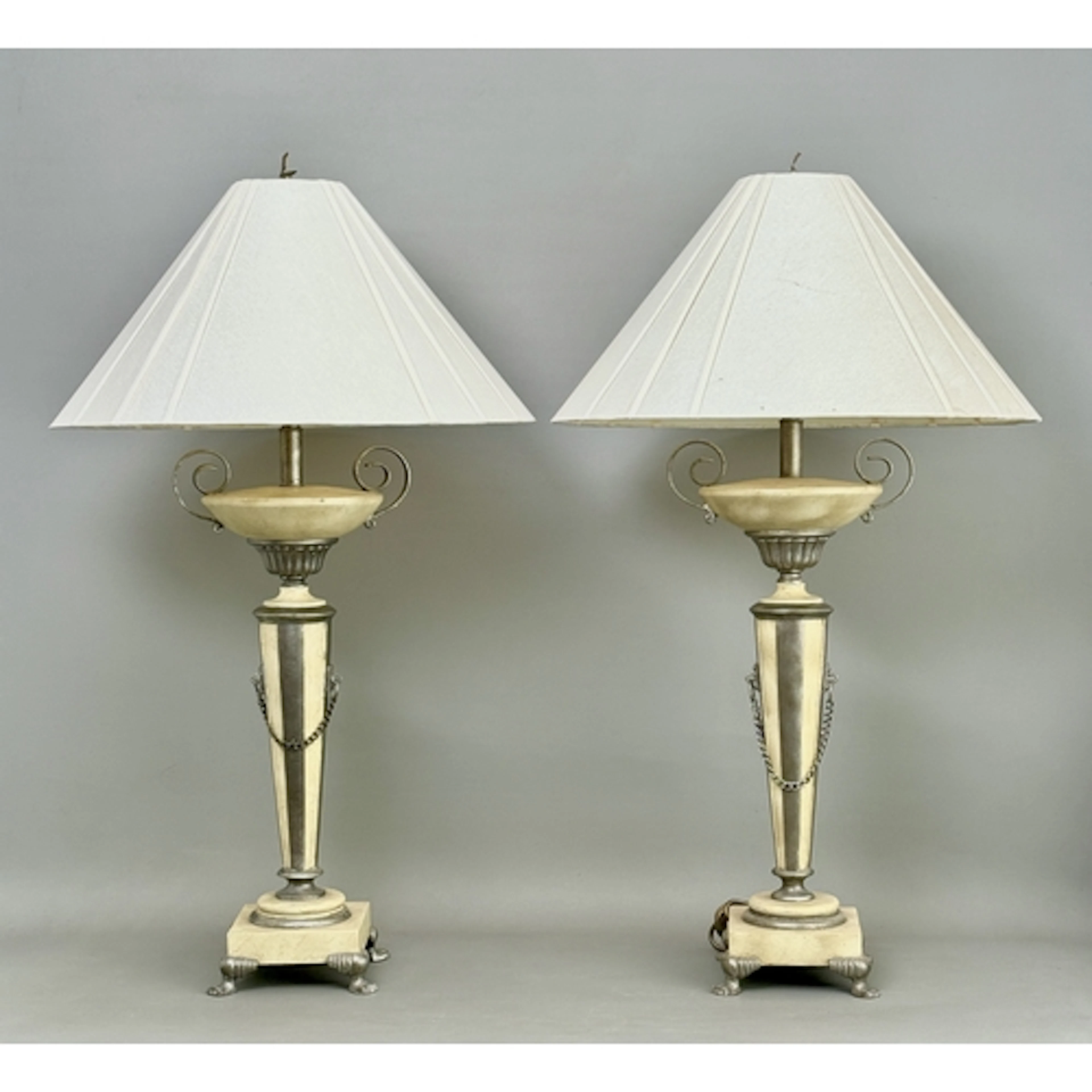 A pair of neo classical design table lamps - urn and pedesta...