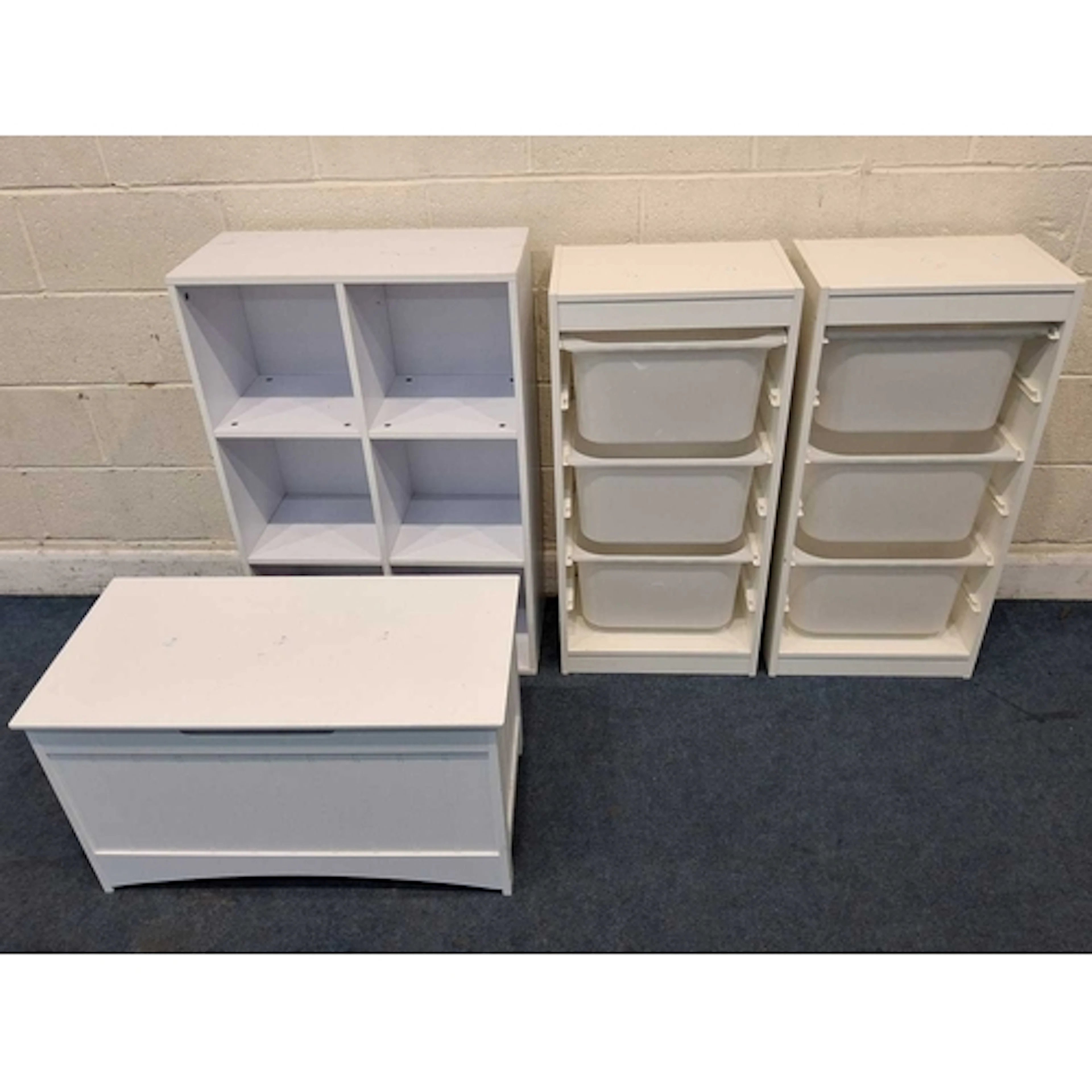 FIVE PIECES OF MODERN WHITE FURNITURE, to include a pair of ...