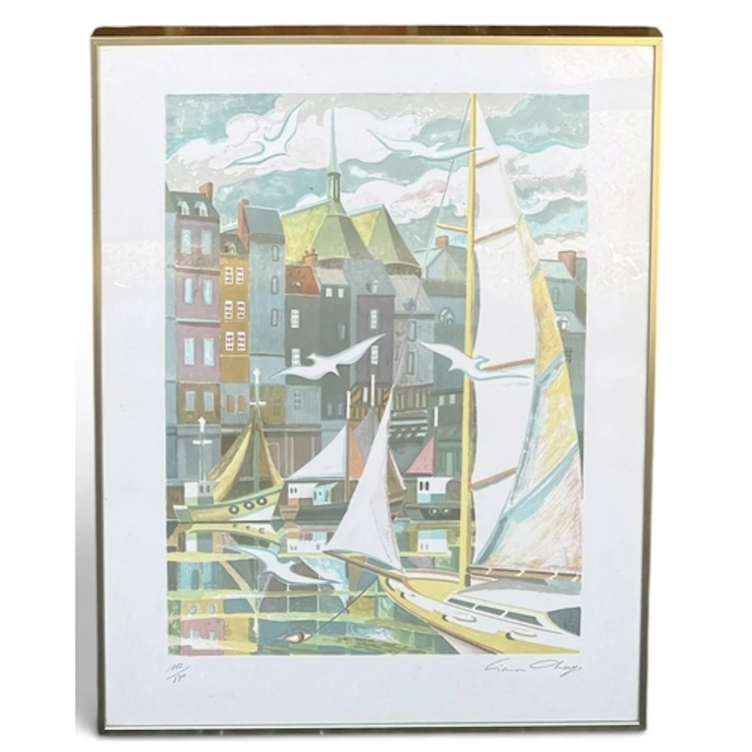 SIMON CHAYE (FRENCH B.1930): SAILBOATS IN A HARBOUR Lithogra...