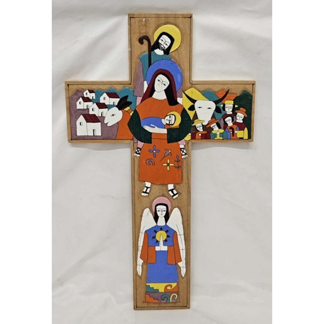 Large Wall Hanging Crucifix decorated with brightly coloured...