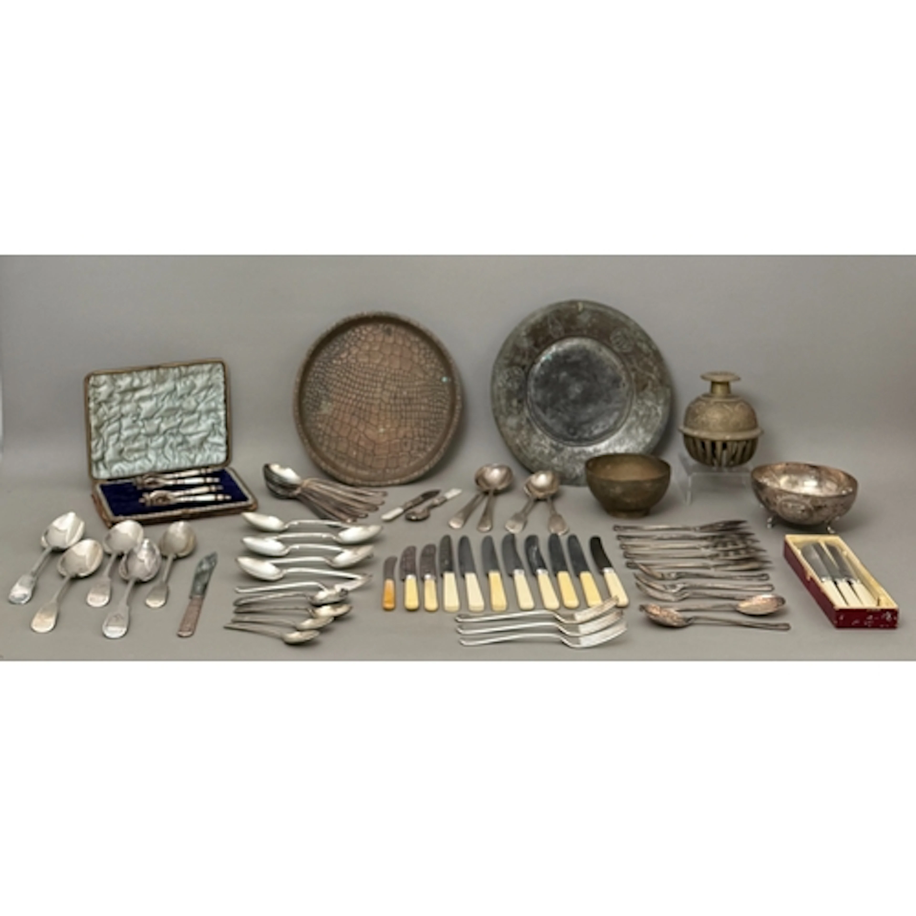 A small collection of silver plated flatware - plus ivorine ...