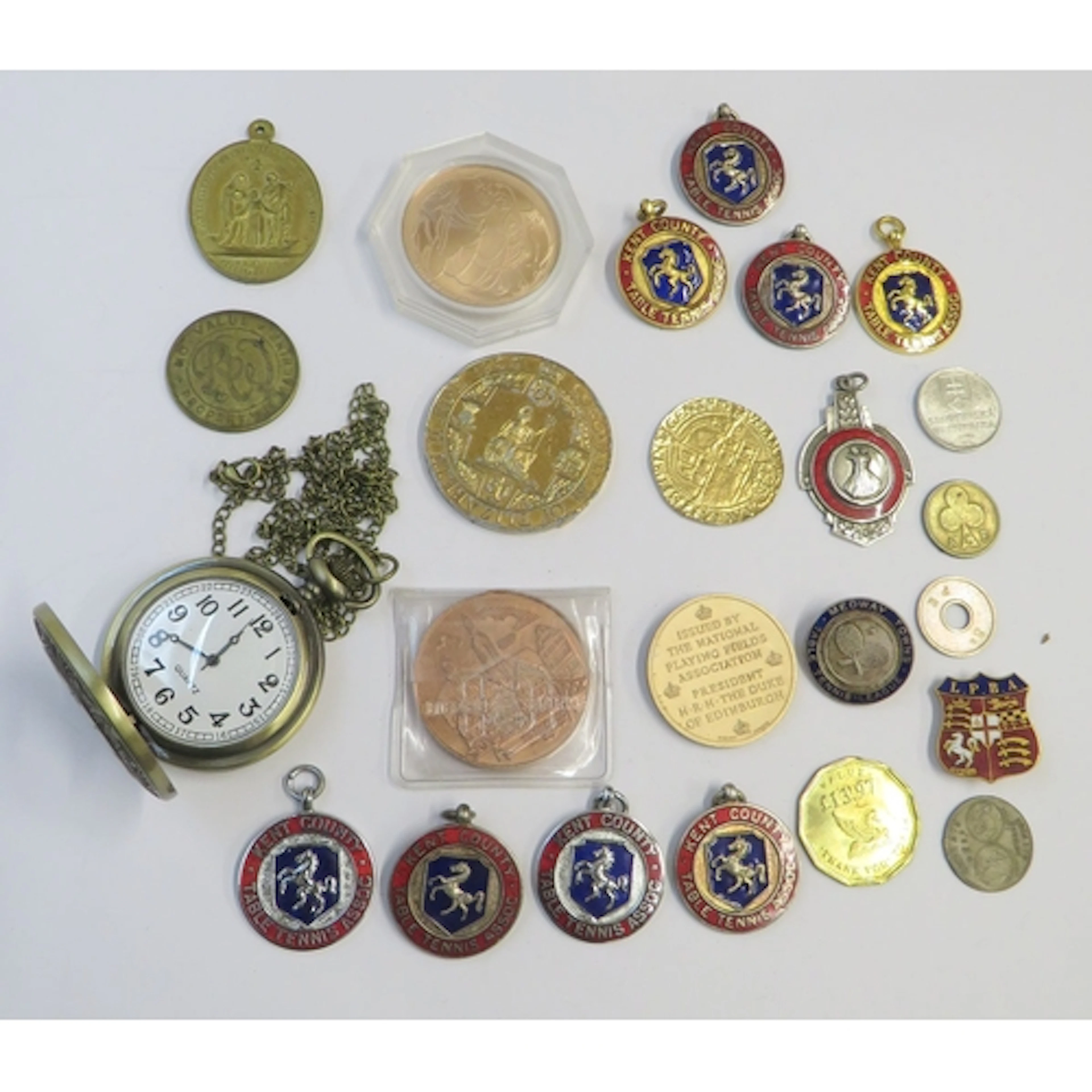 Enamelled Kent County Council Table Tennis medallions, fox, ...