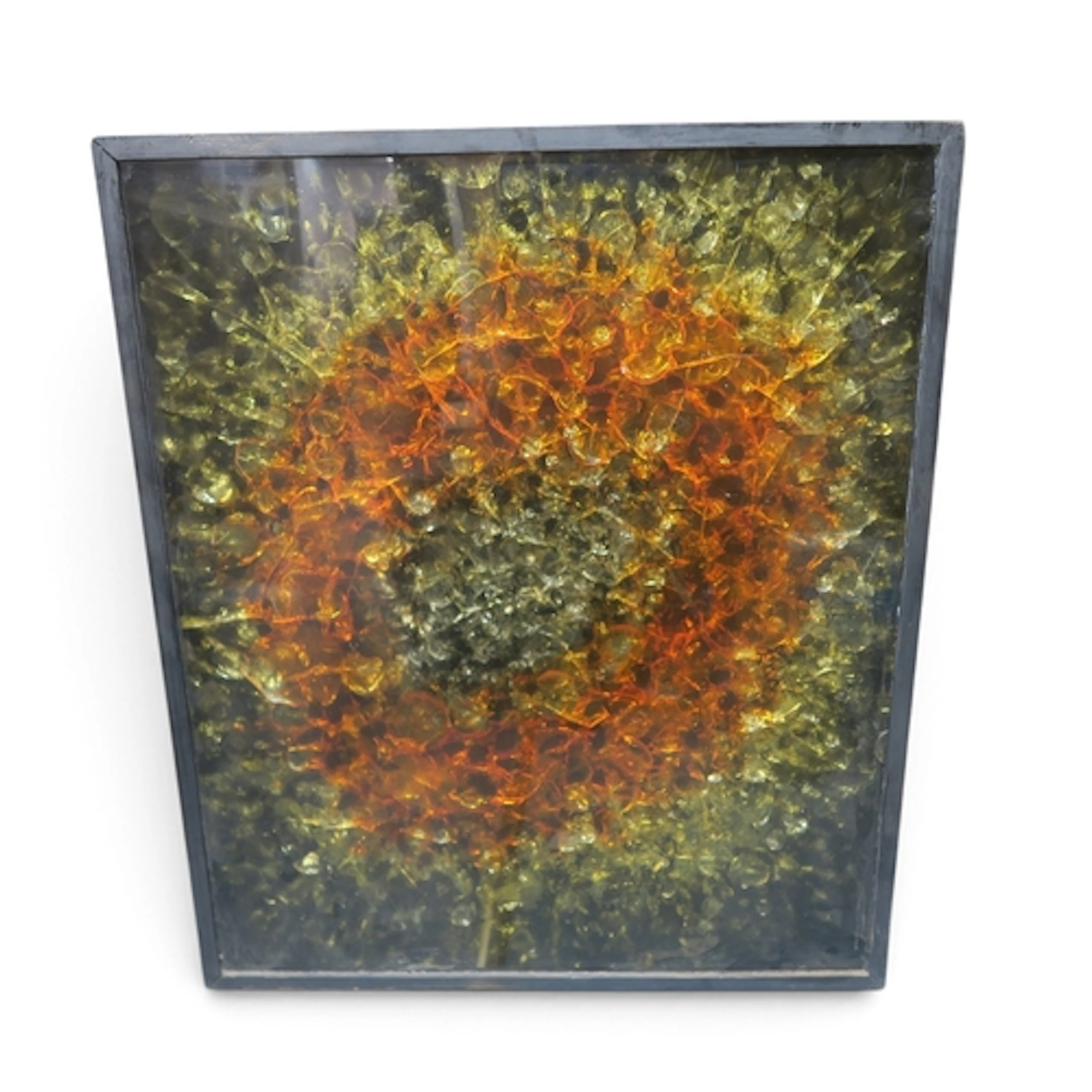 A MID CENTURY RESIN WALL ART PANEL featuring a crackled grad...