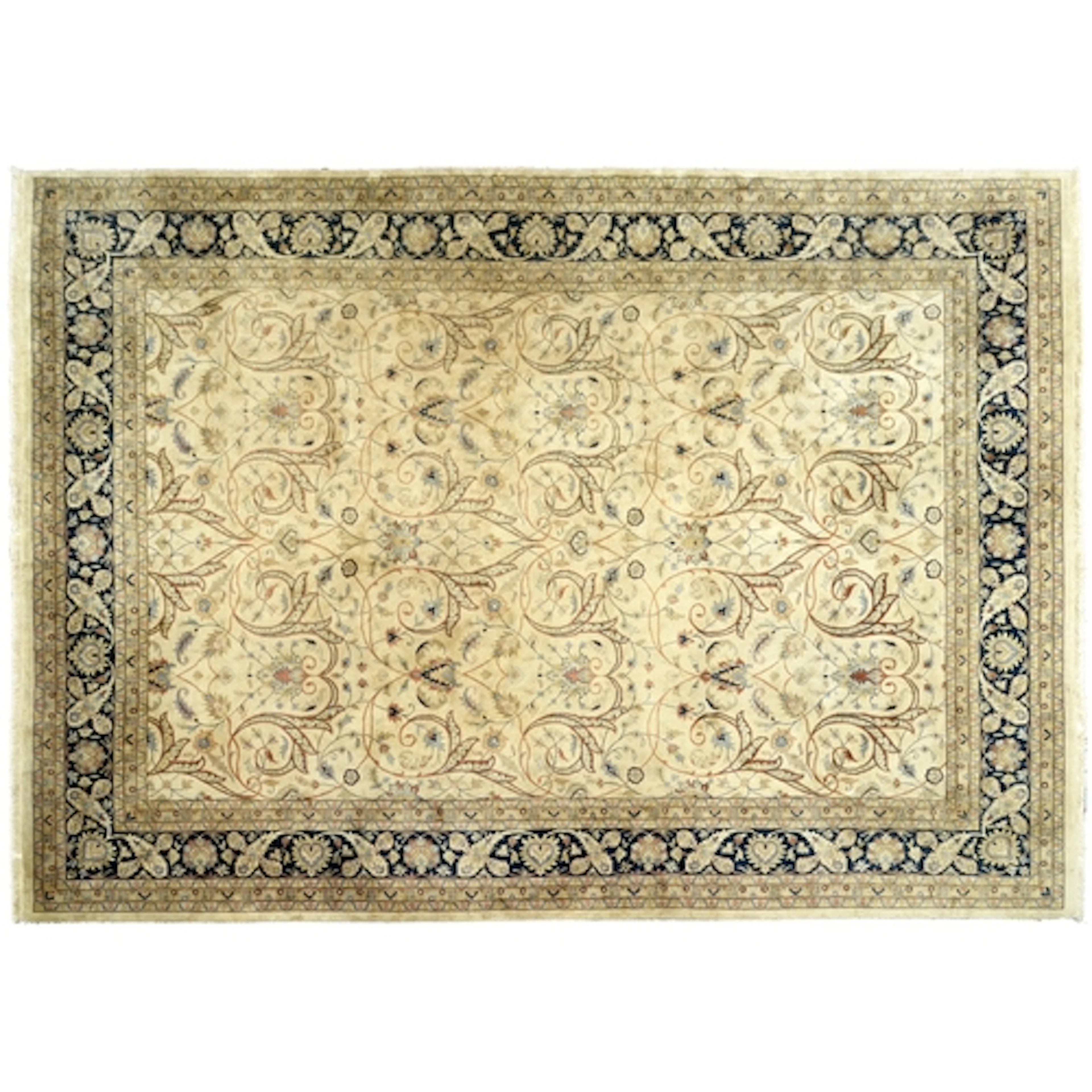 An Indian wool carpet, late 20th c, the cream field with a f...