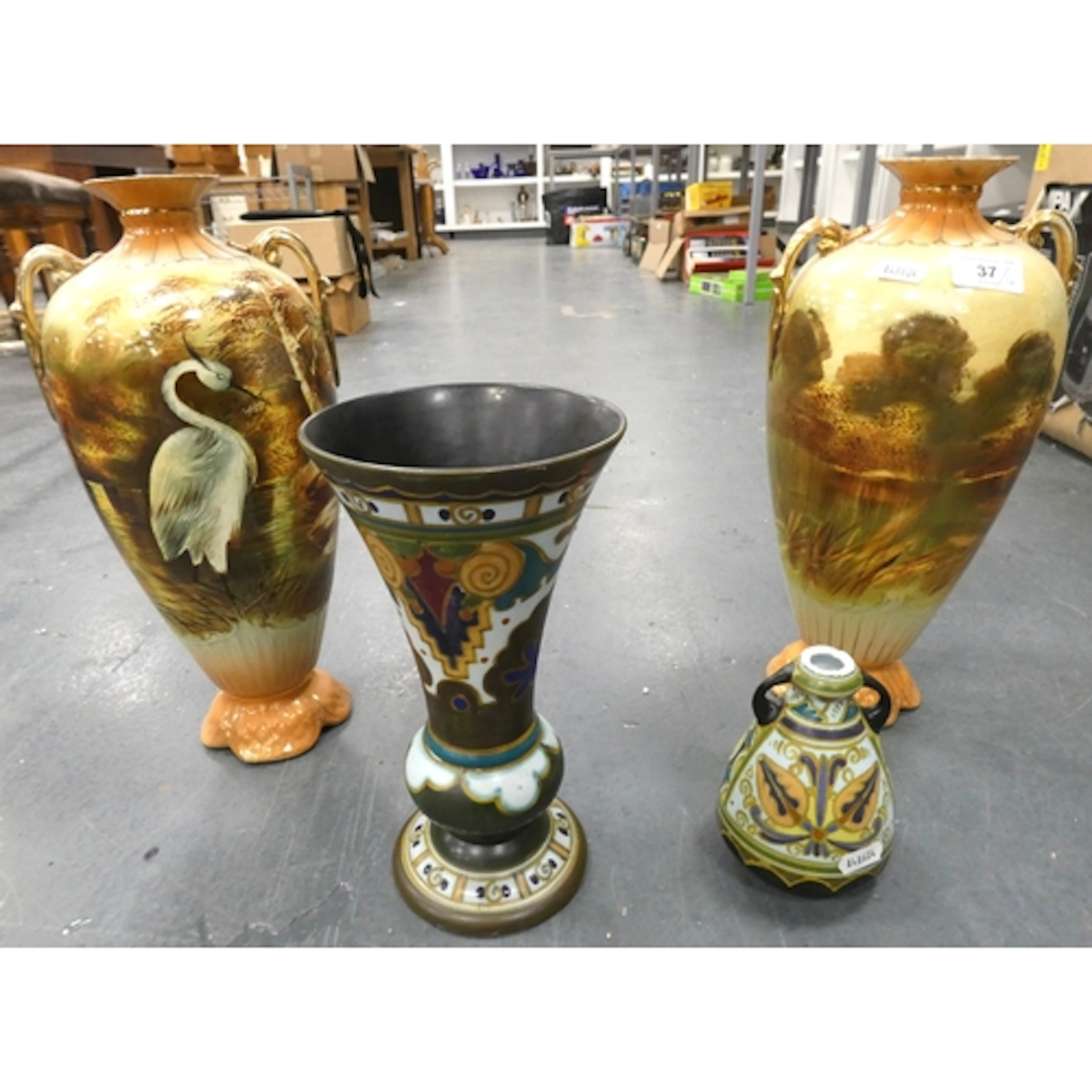 Gouda vase and another piece of Gouda a/f, and pair of large...