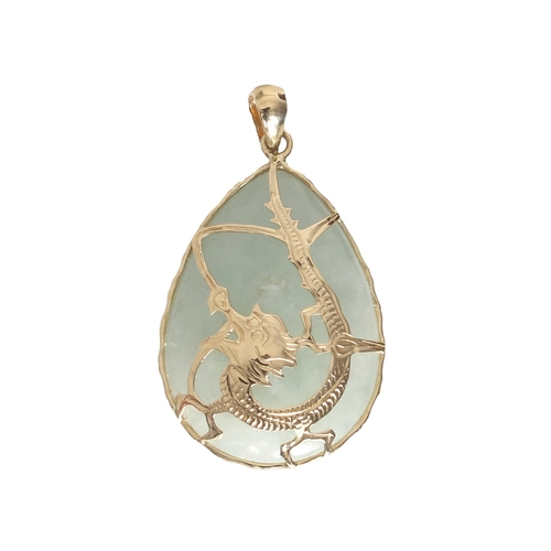 A Chinese 14ct yellow gold and jade-style hardstone pendant ...