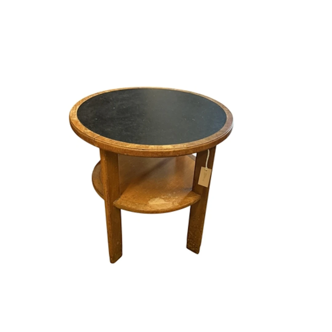 An Art Deco style circular oak two tier occasional table, di...