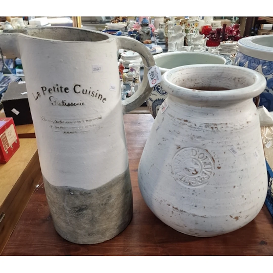 French style rustic glazed ceramic pitcher marked 'La Petite...