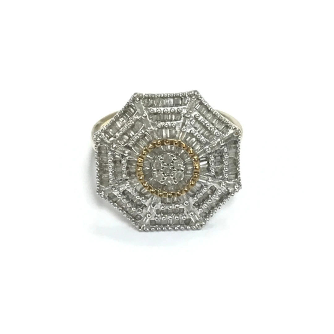 9ct gold multi-stone cluster ring featuring a geometric desi...