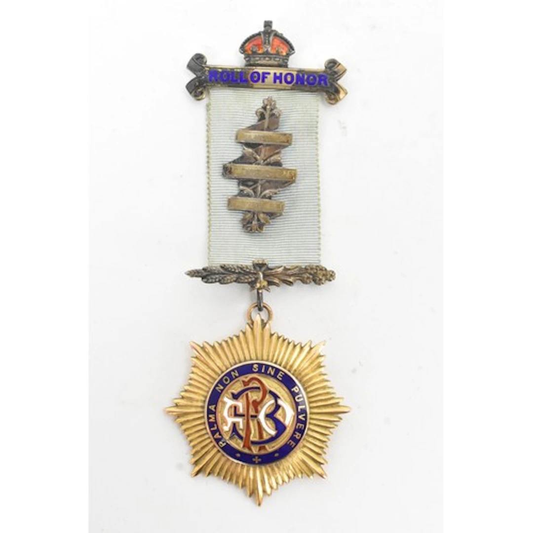 A 1930s 9ct gold and enamel R.A.O.B. Roll of Honour jewel, t...