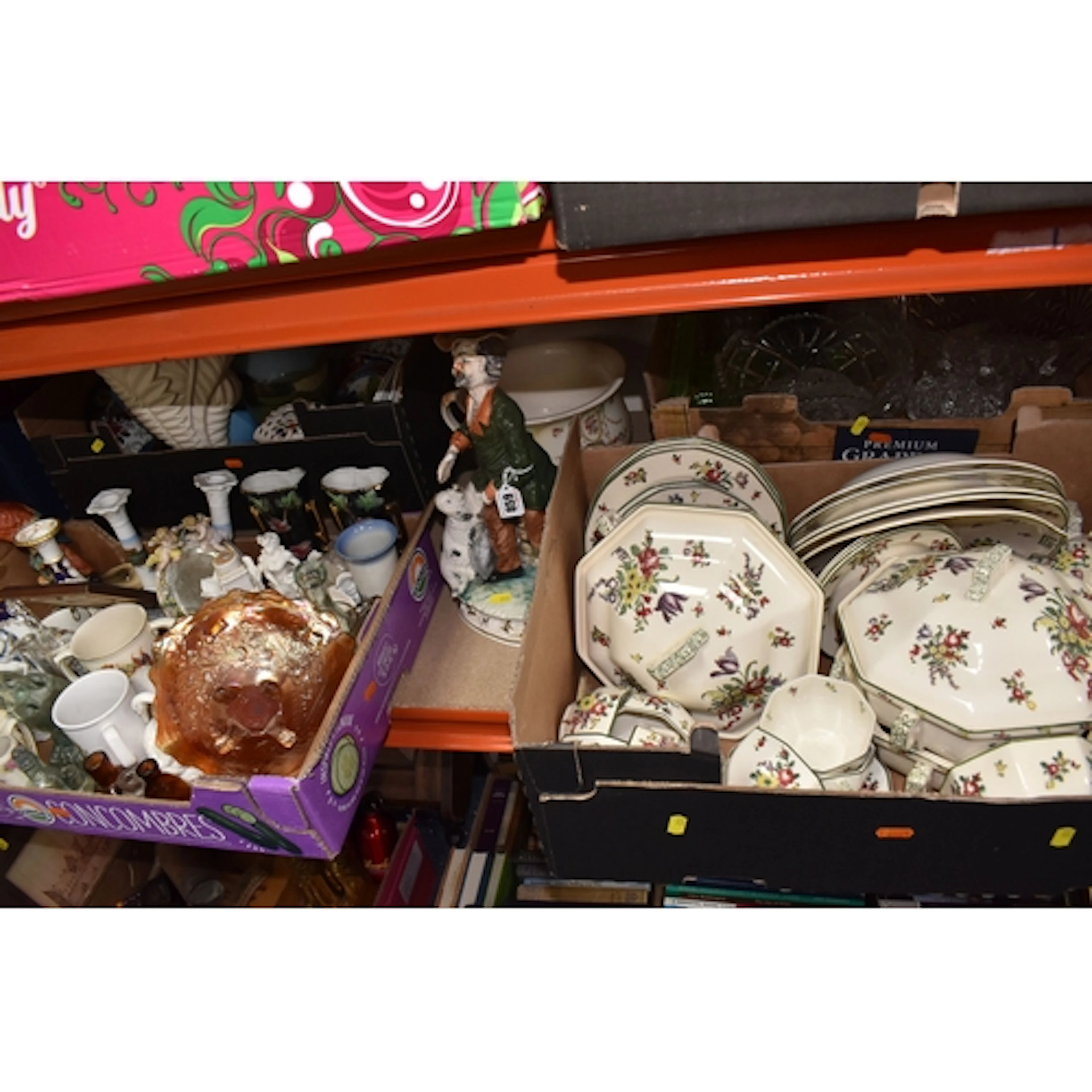 FOUR BOXES AND LOOSE OF HOUSEHOLD CERAMICS AND GLASS TO INCL...