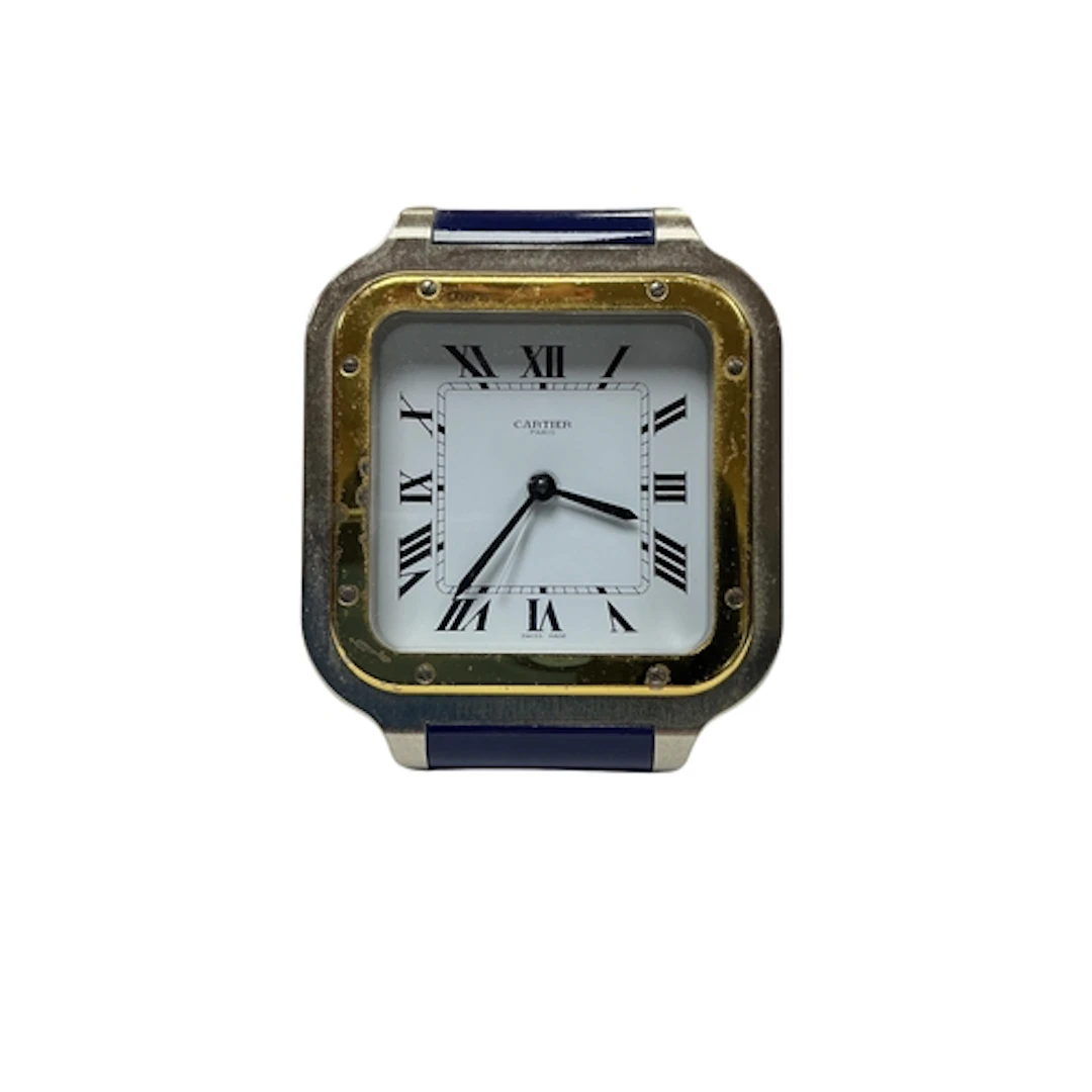 A Cartier Santos clock with blue enamel decoration, ref. 750...