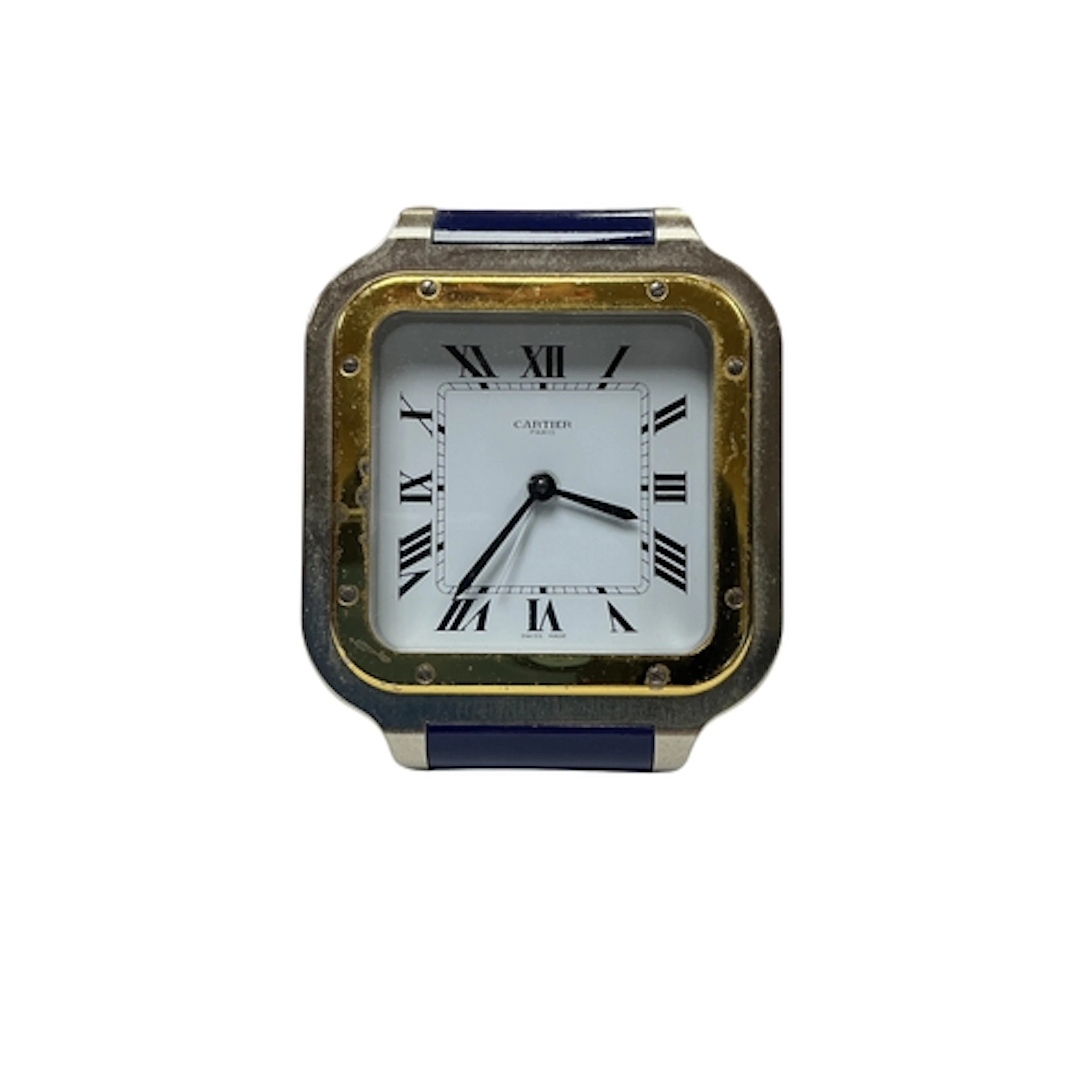 A Cartier Santos clock with blue enamel decoration, ref. 750...