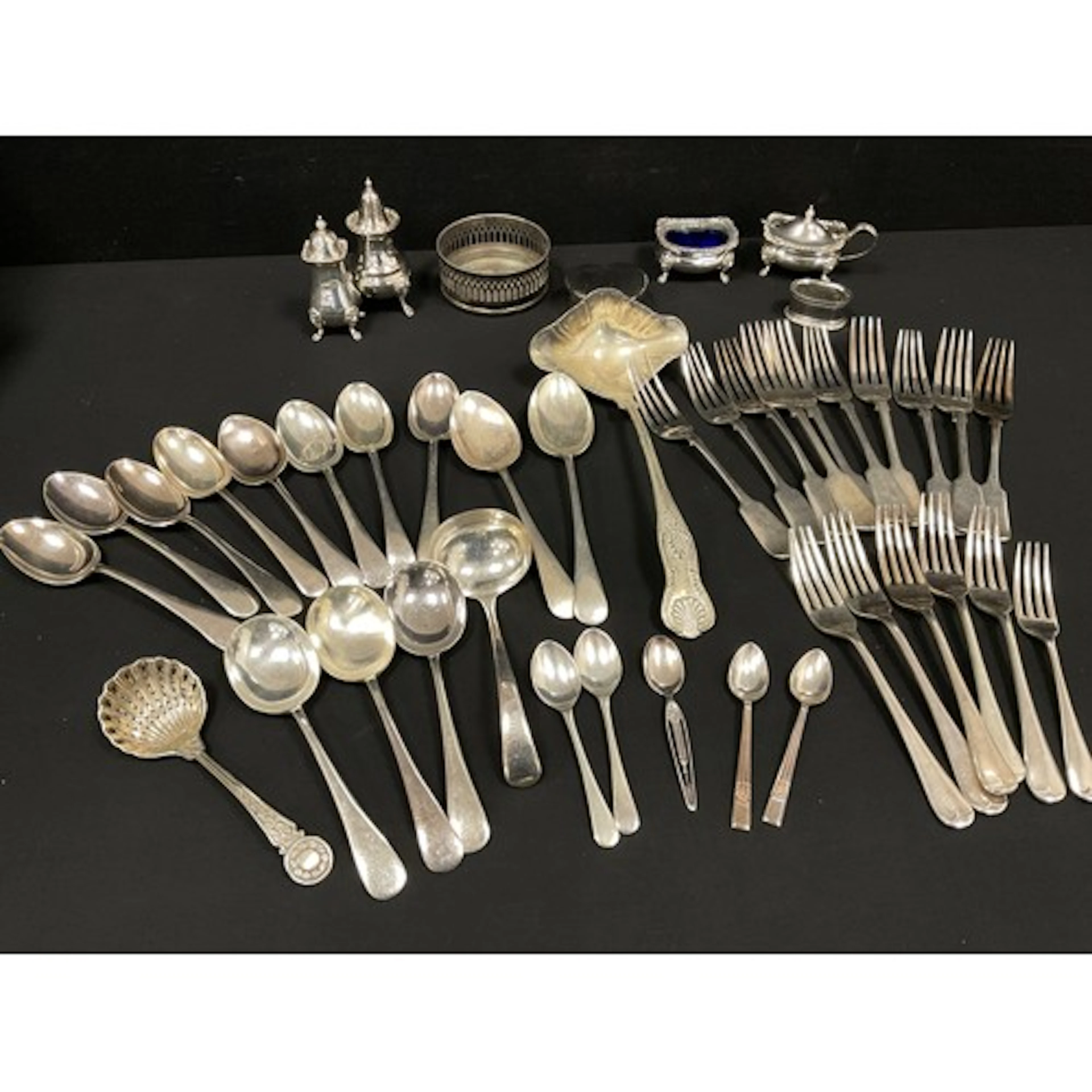 Silver plated and EPNS - ten fiddleback dining forks, six sm...