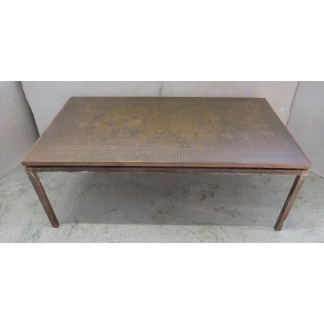 Copper Topped Coffee Table with Indian scene, characters, et...
