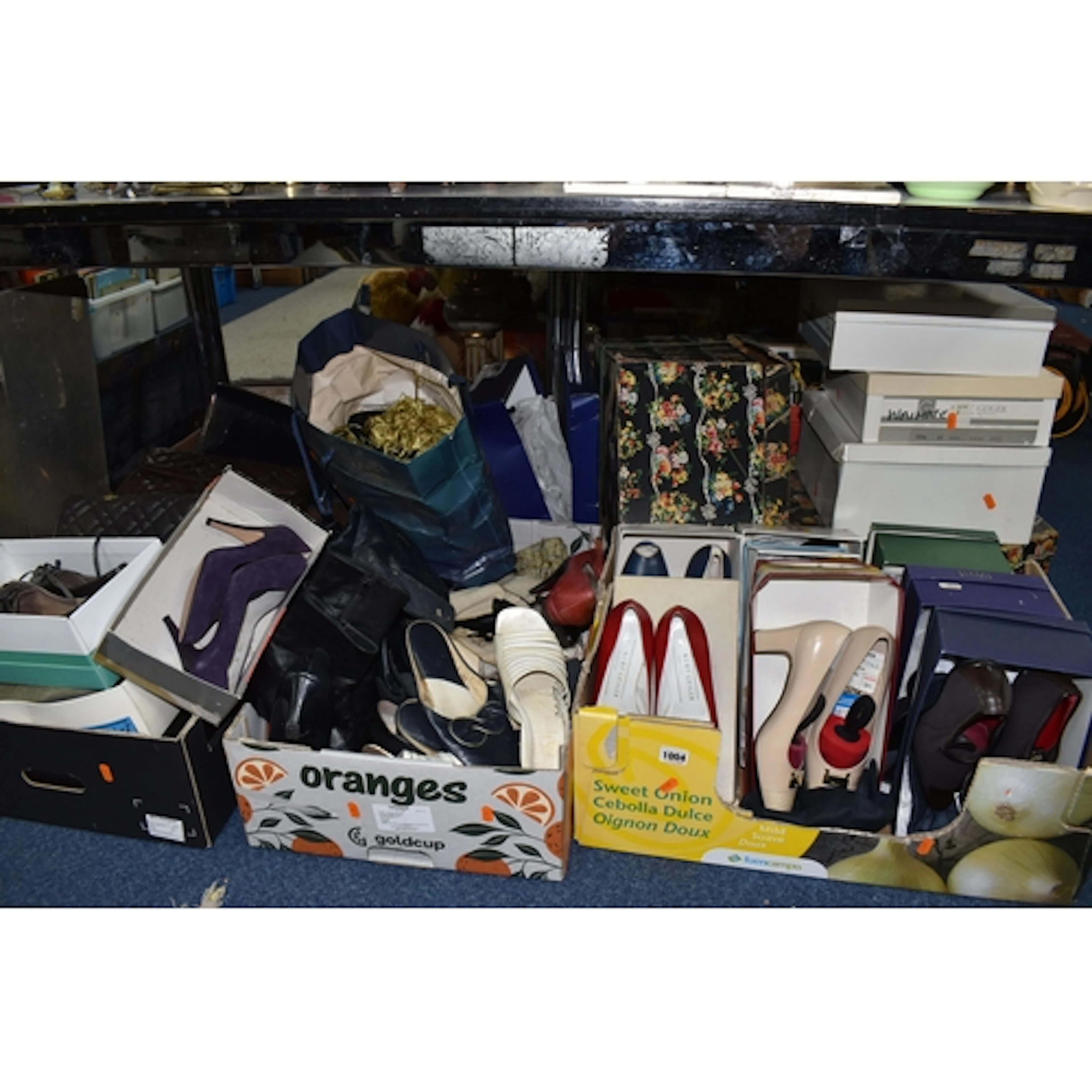 FOUR BOXES AND LOOSE LADIES' SHOES AND ACCESSORIES, to inclu...