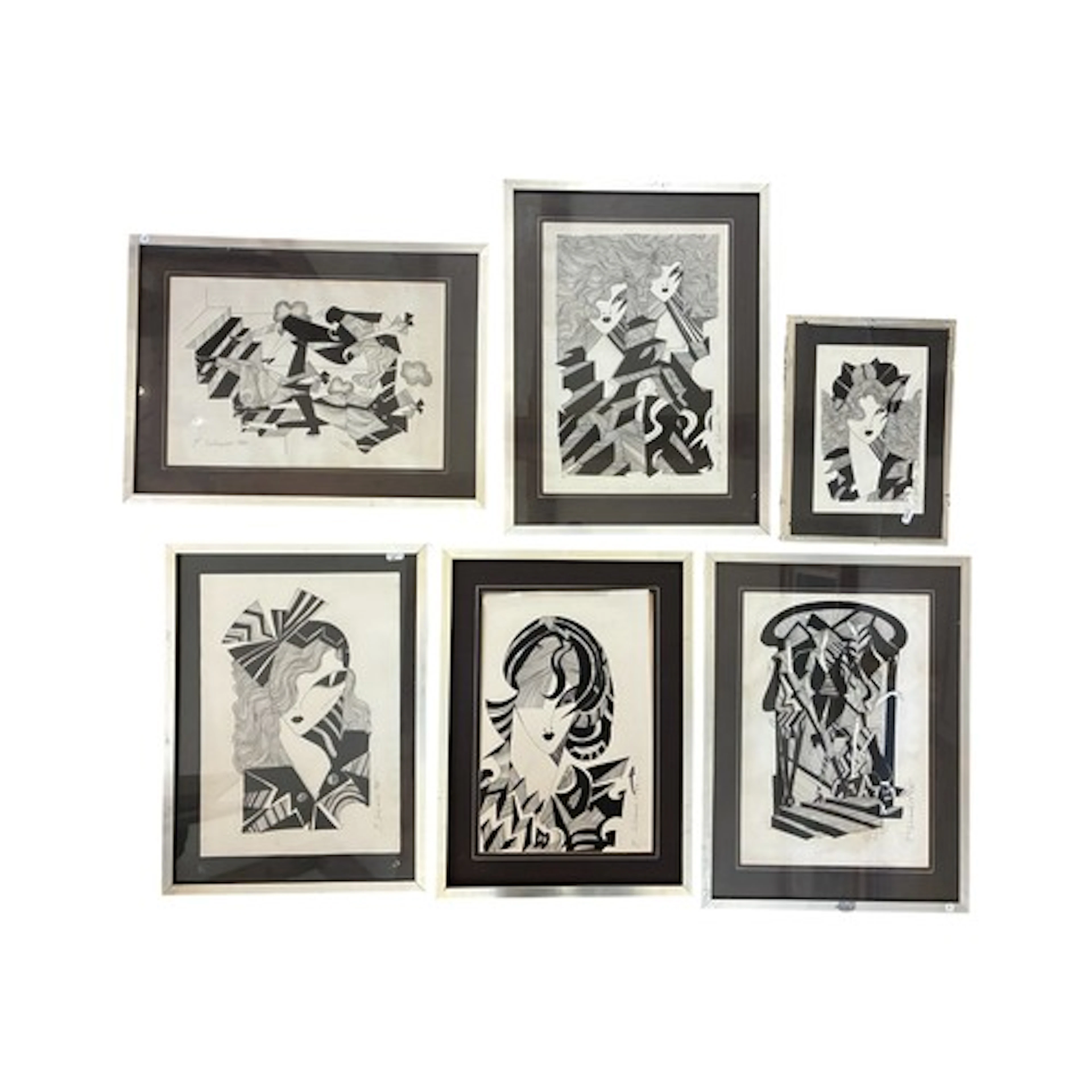 J. Schiano (20th Century) - Six pen illustrations dated 1985...