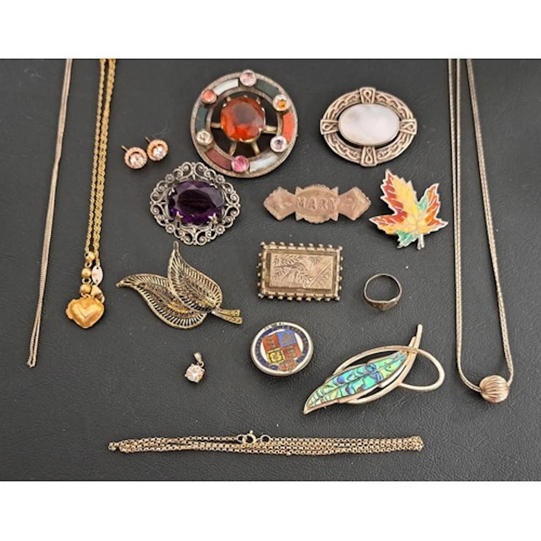SELECTION OF VINTAGE SILVER JEWELLERY including an 1890 enam...