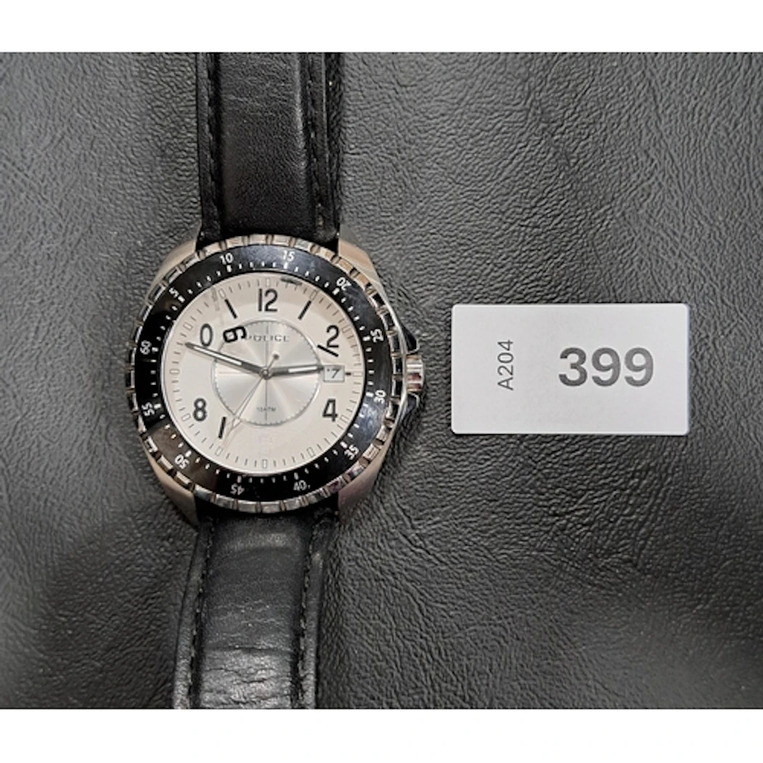 POLICE MIAMI WRISTWATCH model 13669J, on black leather strap...