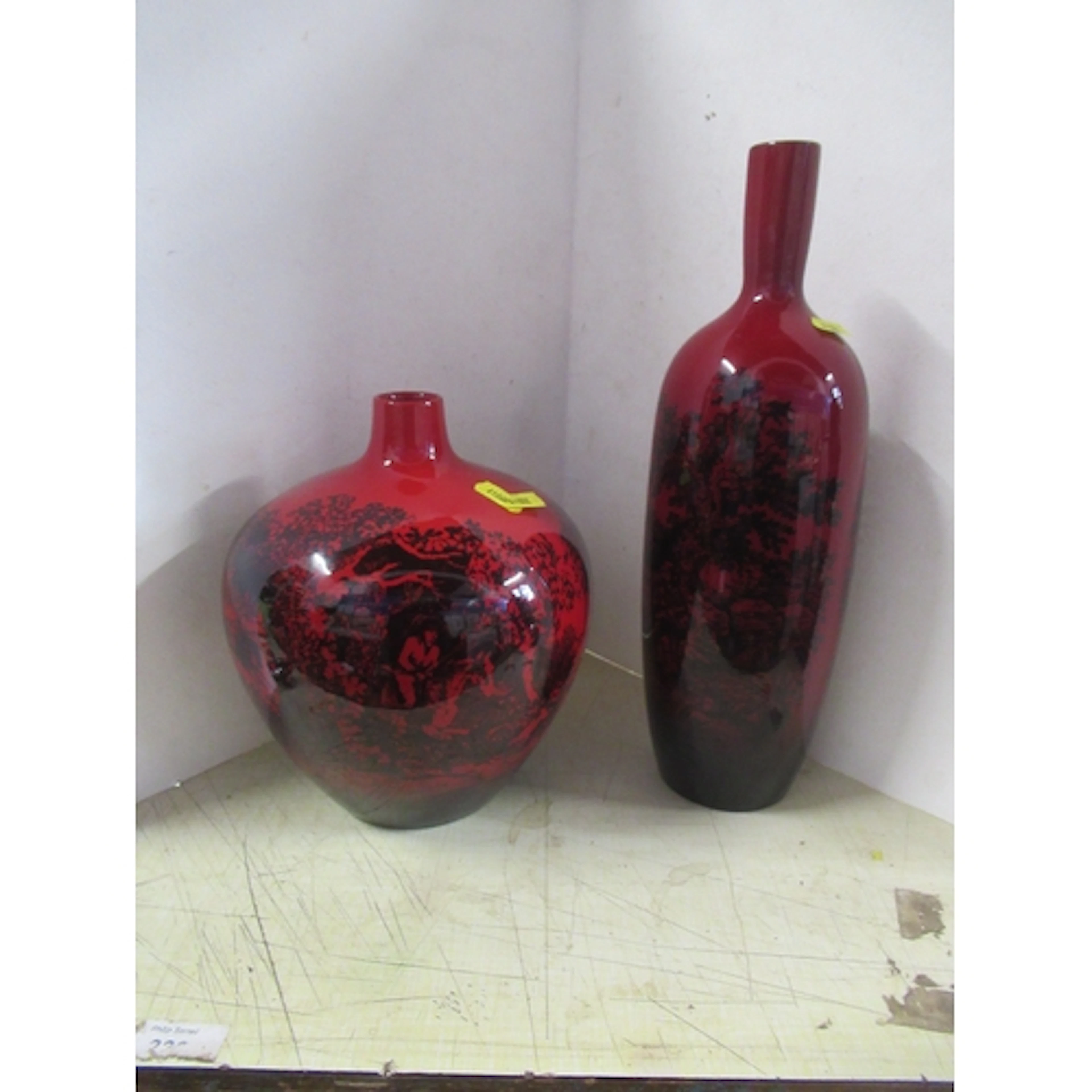 Two Royal Doulton Flambe Woodland vases, height 13.5ins and ...