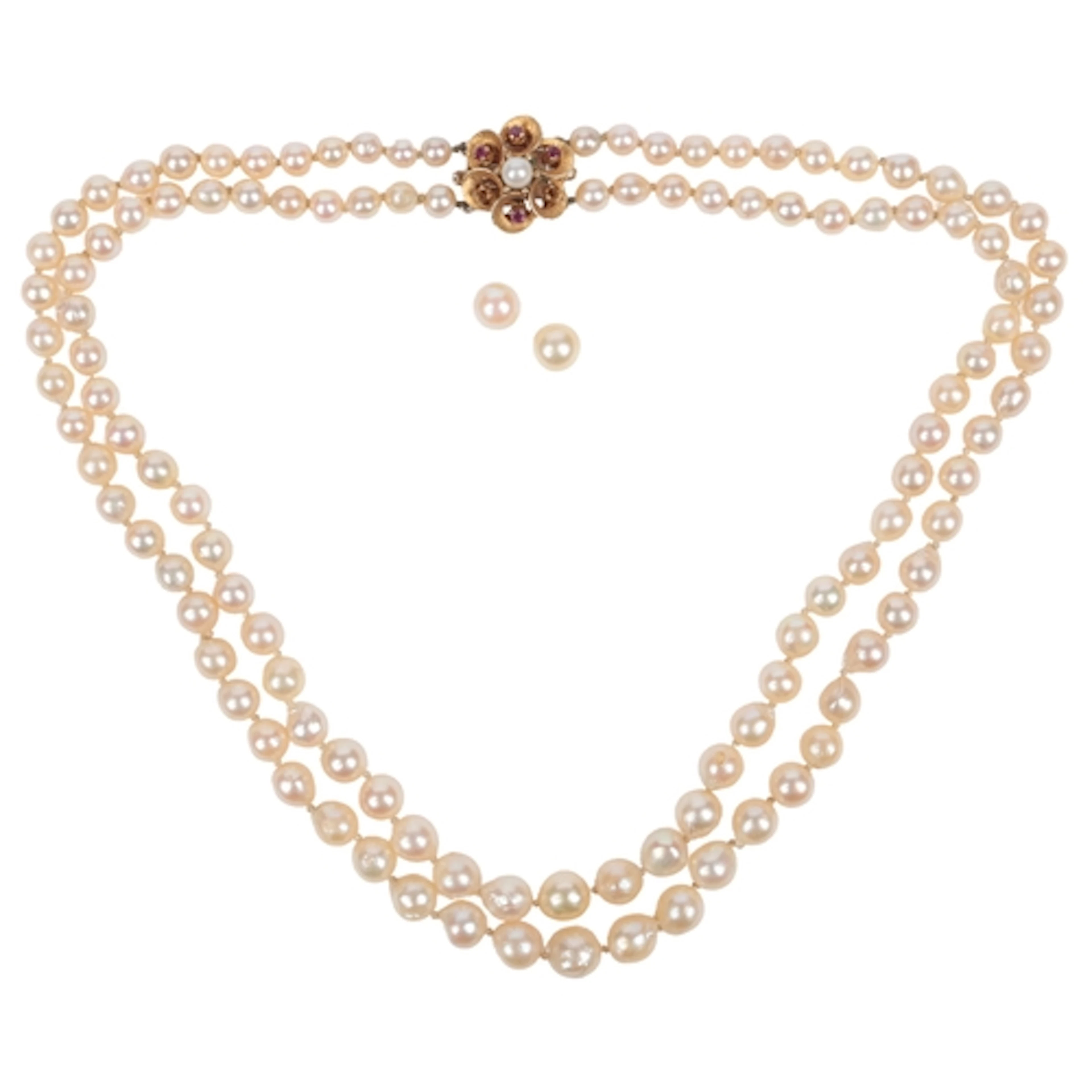 A cultured pearl necklace and pair of stud earrings, designe...