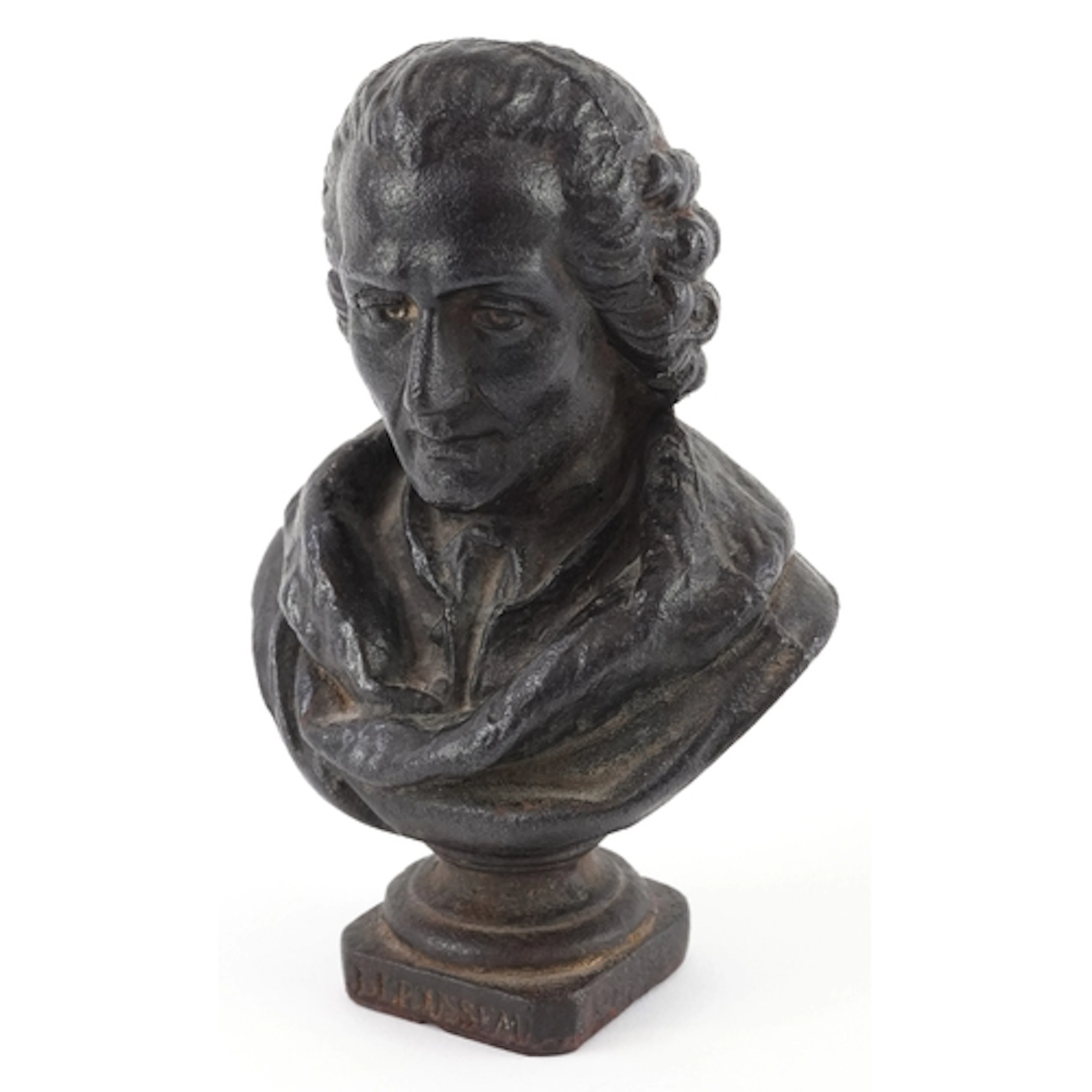 19th century heavy cast iron bust of Jean-Jacques Rousseau, ...