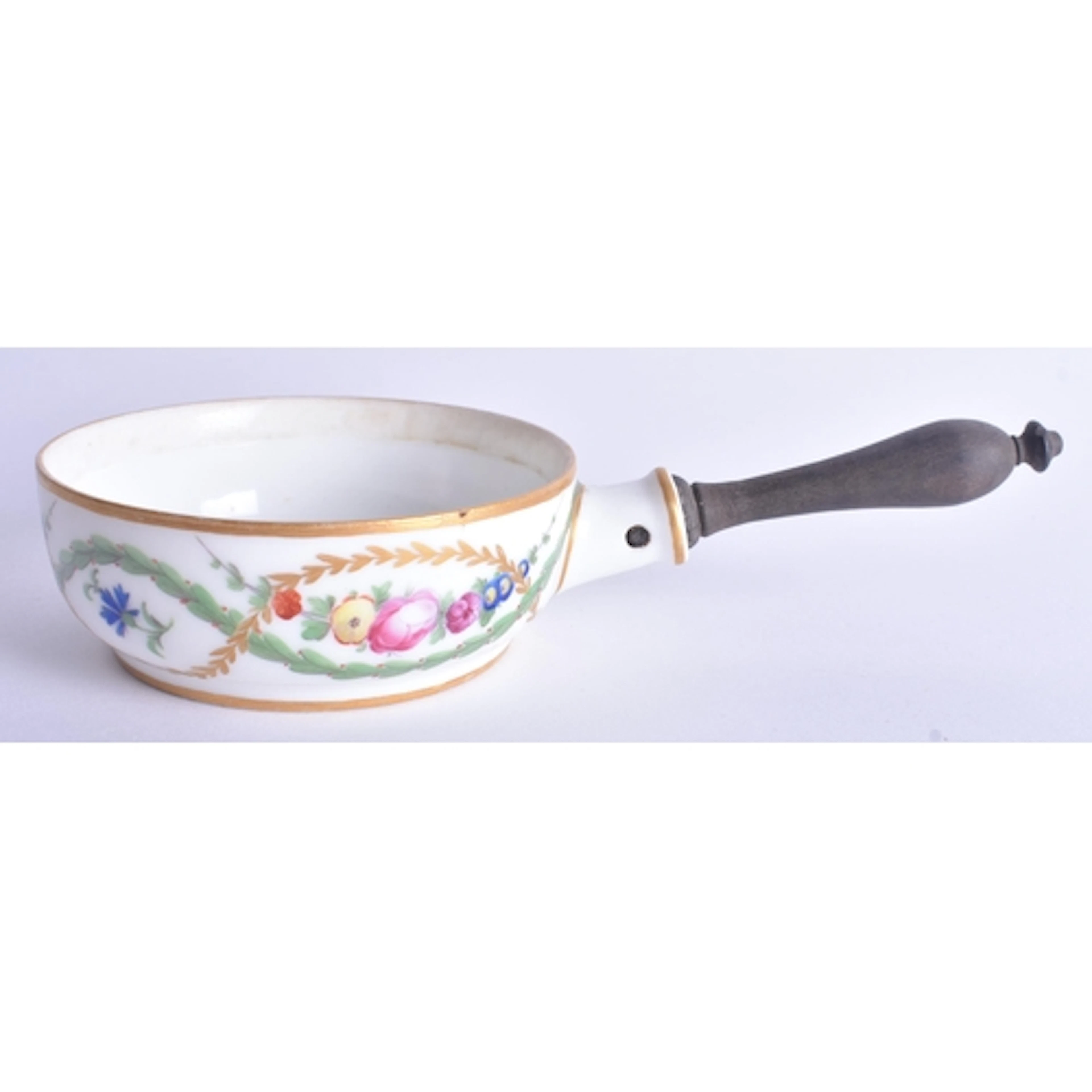 Clignancourt porcelain pan with wooden handle painted with f...