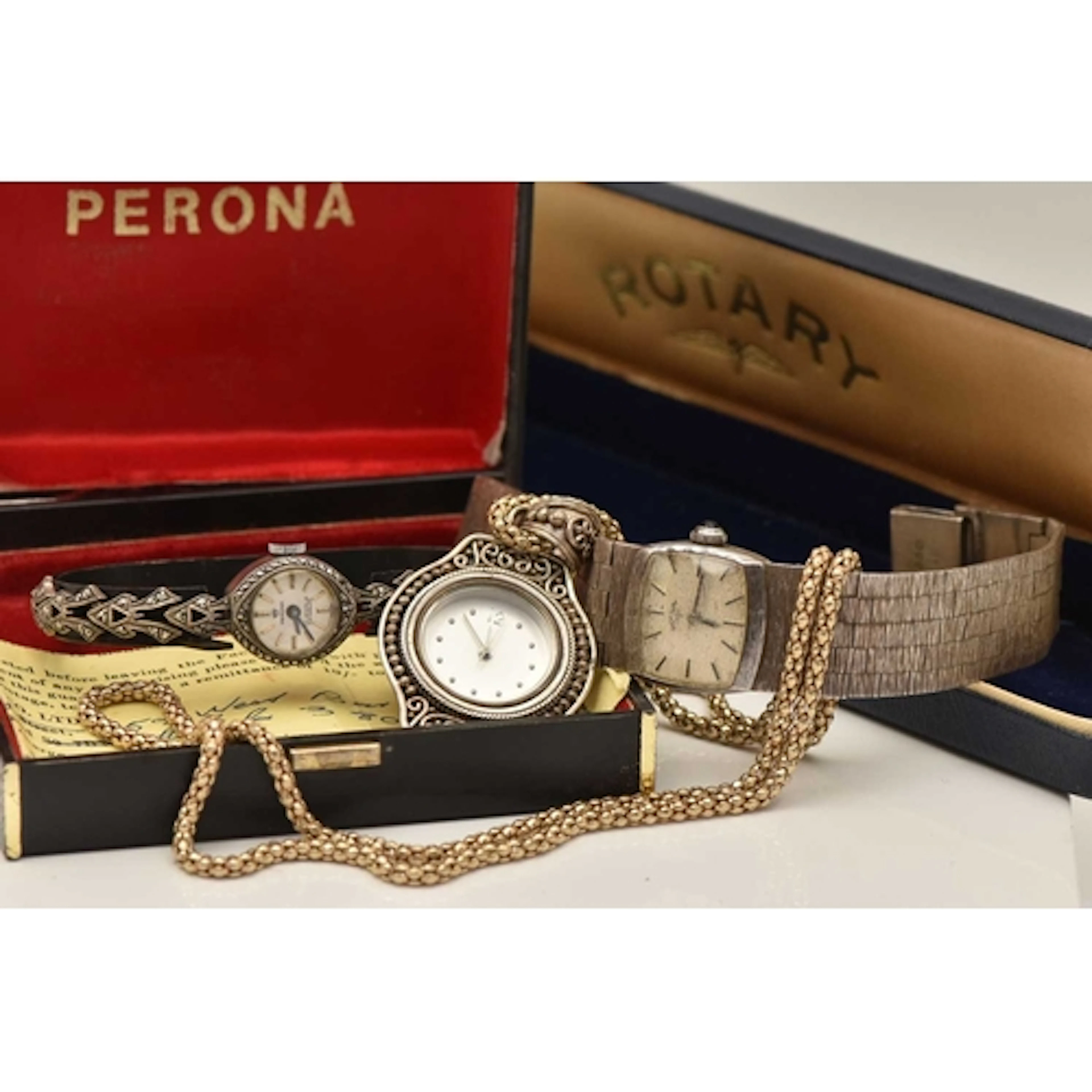 THREE LADIES WATCHES, to include a silver and an marcasite '...