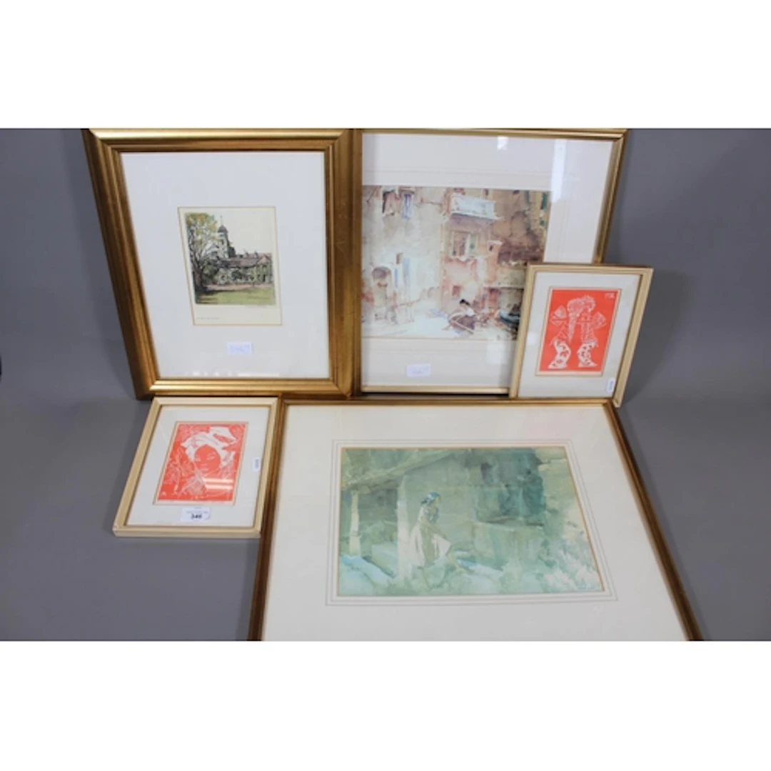 FAUCHERT ABERNETHY, two linocut prints, 14cm x 10cm, frames ...